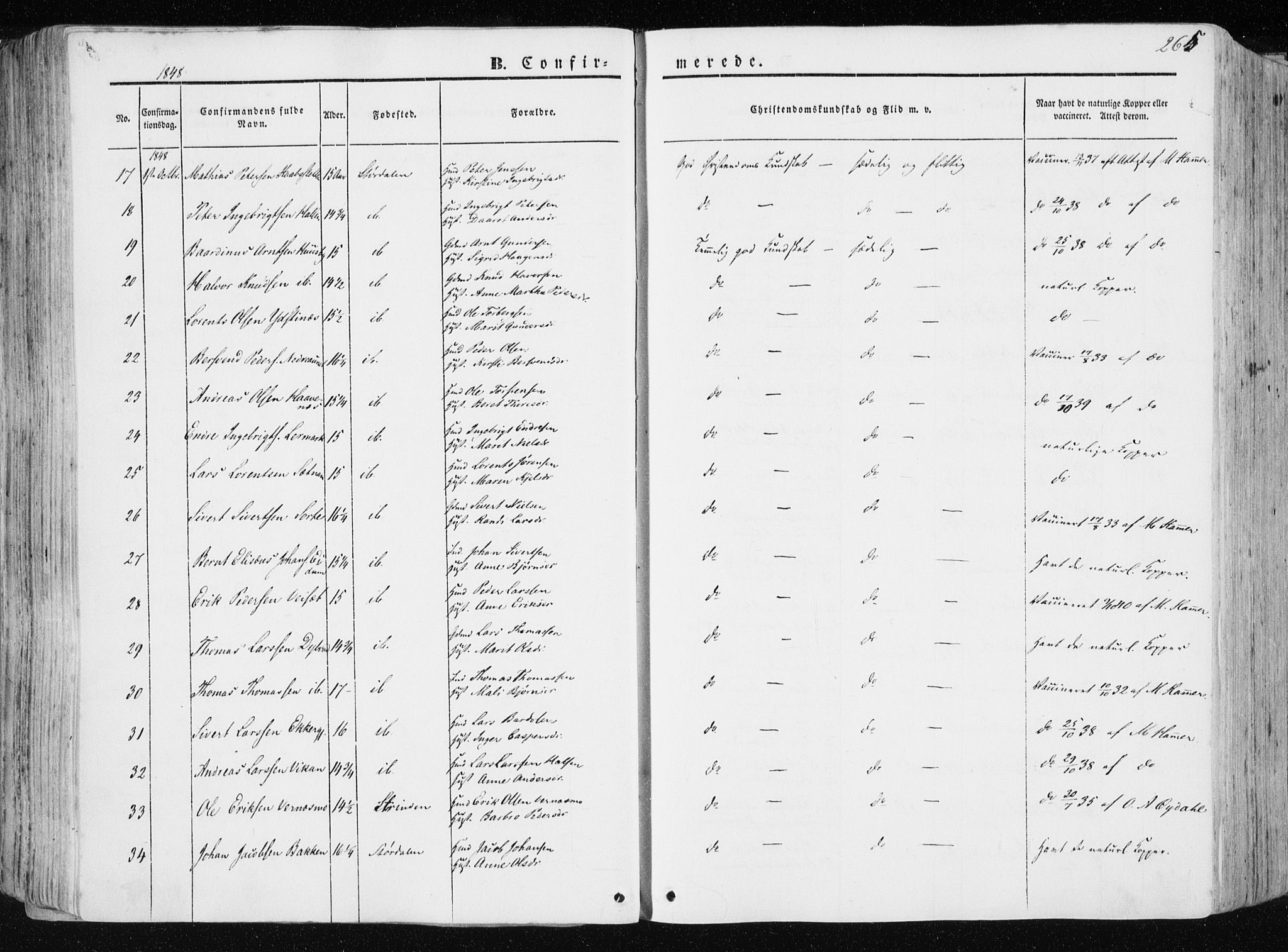 Ministerialprotokoller, klokkerbøker og fødselsregistre - Nord-Trøndelag, SAT/A-1458/709/L0074: Parish register (official) no. 709A14, 1845-1858, p. 265