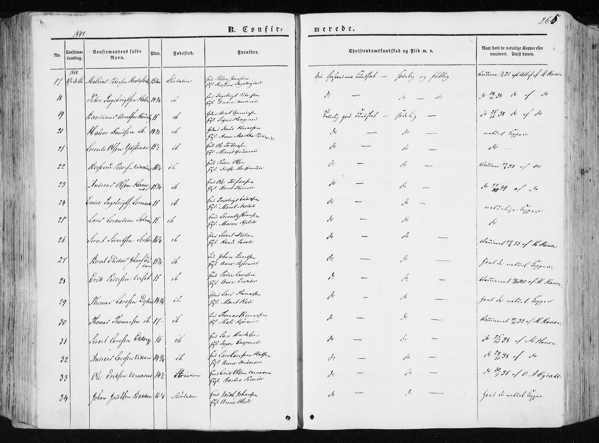 Ministerialprotokoller, klokkerbøker og fødselsregistre - Nord-Trøndelag, AV/SAT-A-1458/709/L0074: Parish register (official) no. 709A14, 1845-1858, p. 265