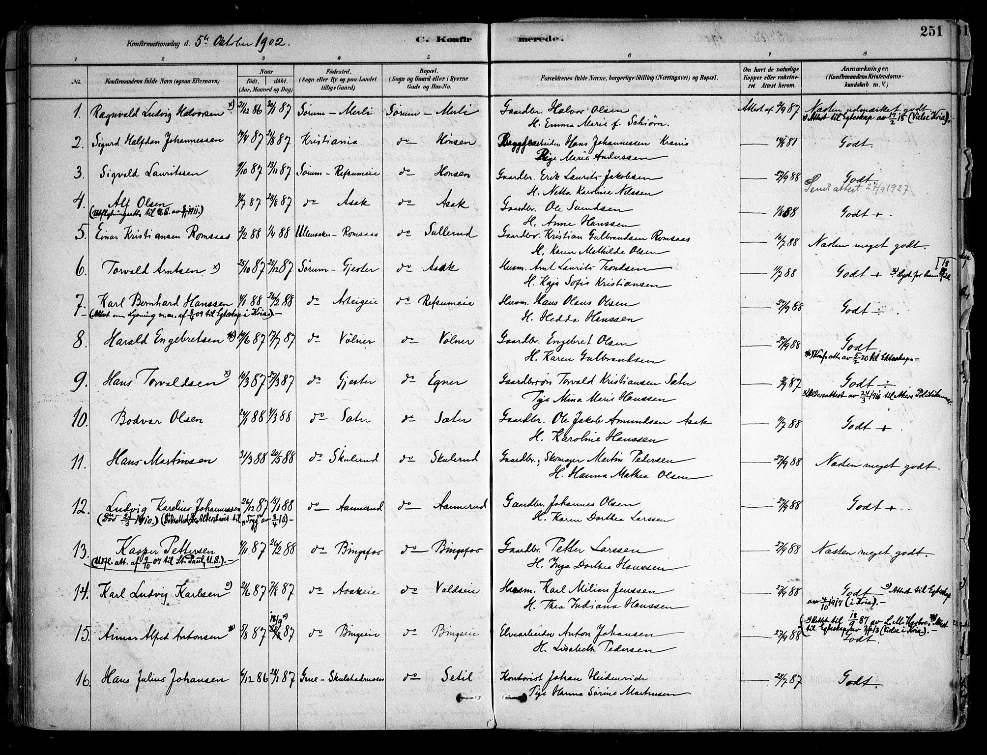 Sørum prestekontor Kirkebøker, SAO/A-10303/F/Fa/L0007: Parish register (official) no. I 7, 1878-1914, p. 251