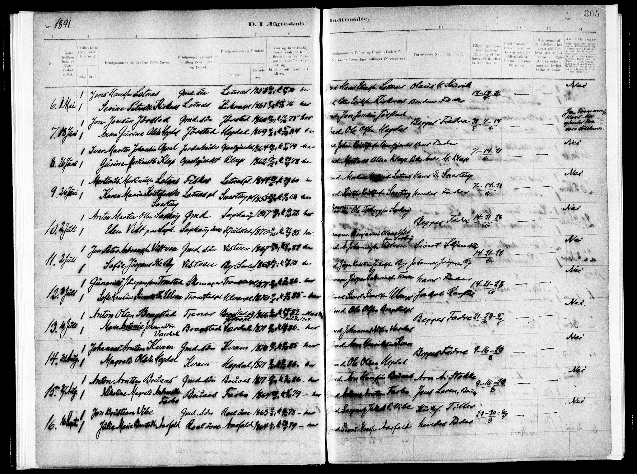 Ministerialprotokoller, klokkerbøker og fødselsregistre - Nord-Trøndelag, AV/SAT-A-1458/730/L0285: Parish register (official) no. 730A10, 1879-1914, p. 305