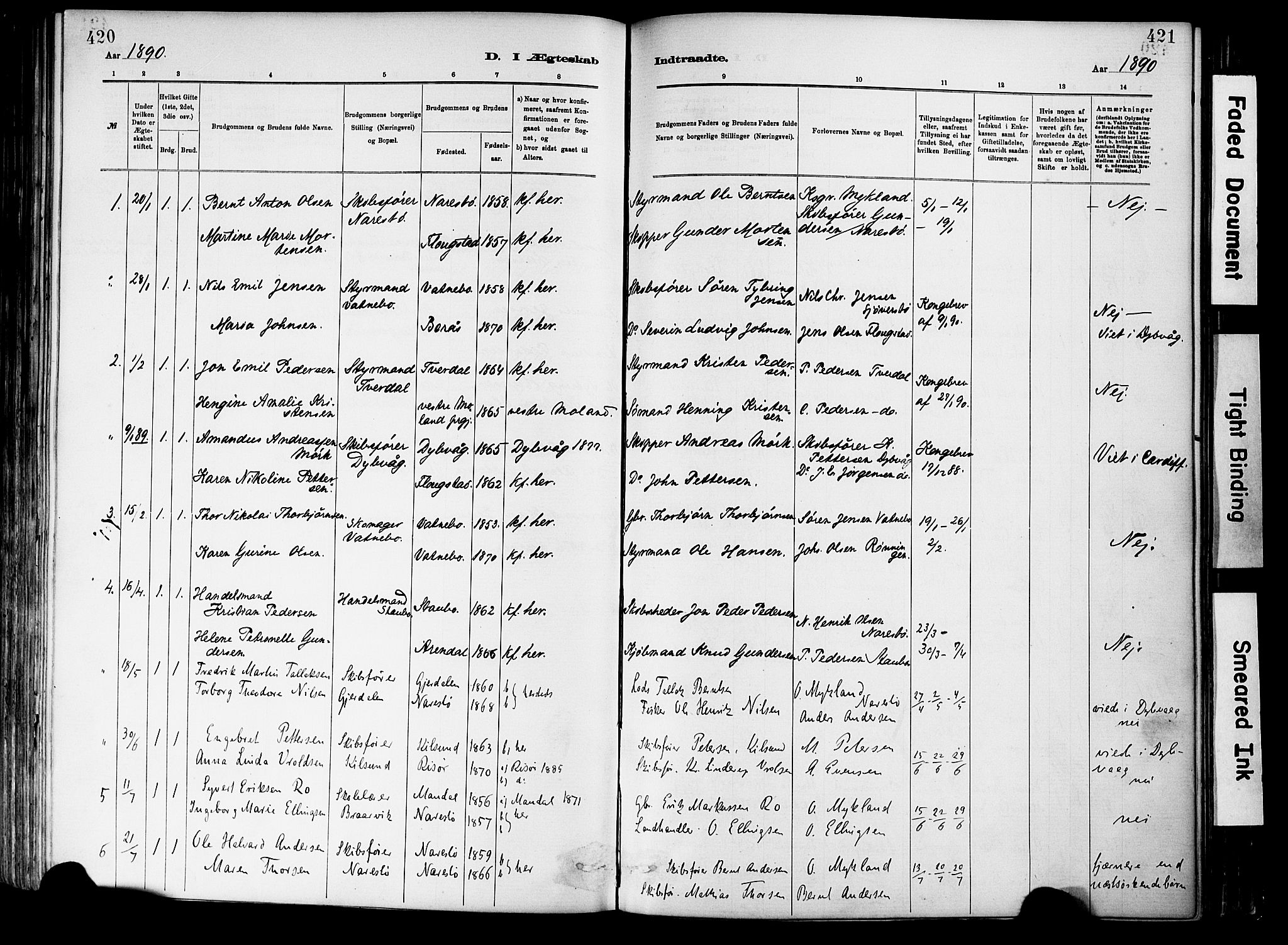 Dypvåg sokneprestkontor, SAK/1111-0007/F/Fa/Fab/L0001: Parish register (official) no. A 1, 1885-1912, p. 420-421