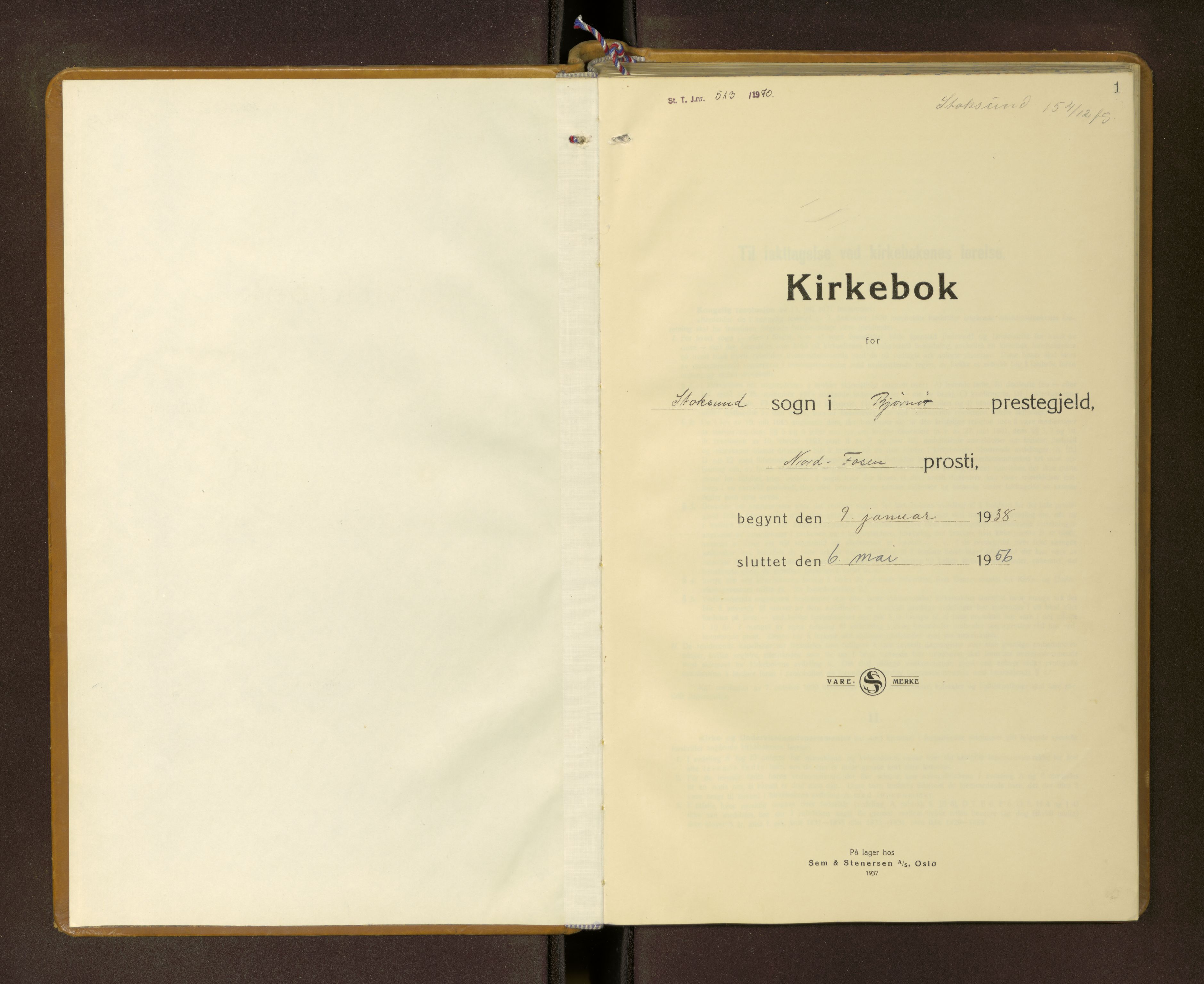 Ministerialprotokoller, klokkerbøker og fødselsregistre - Sør-Trøndelag, AV/SAT-A-1456/656/L0697: Parish register (copy) no. 656---, 1938-1956, p. 1