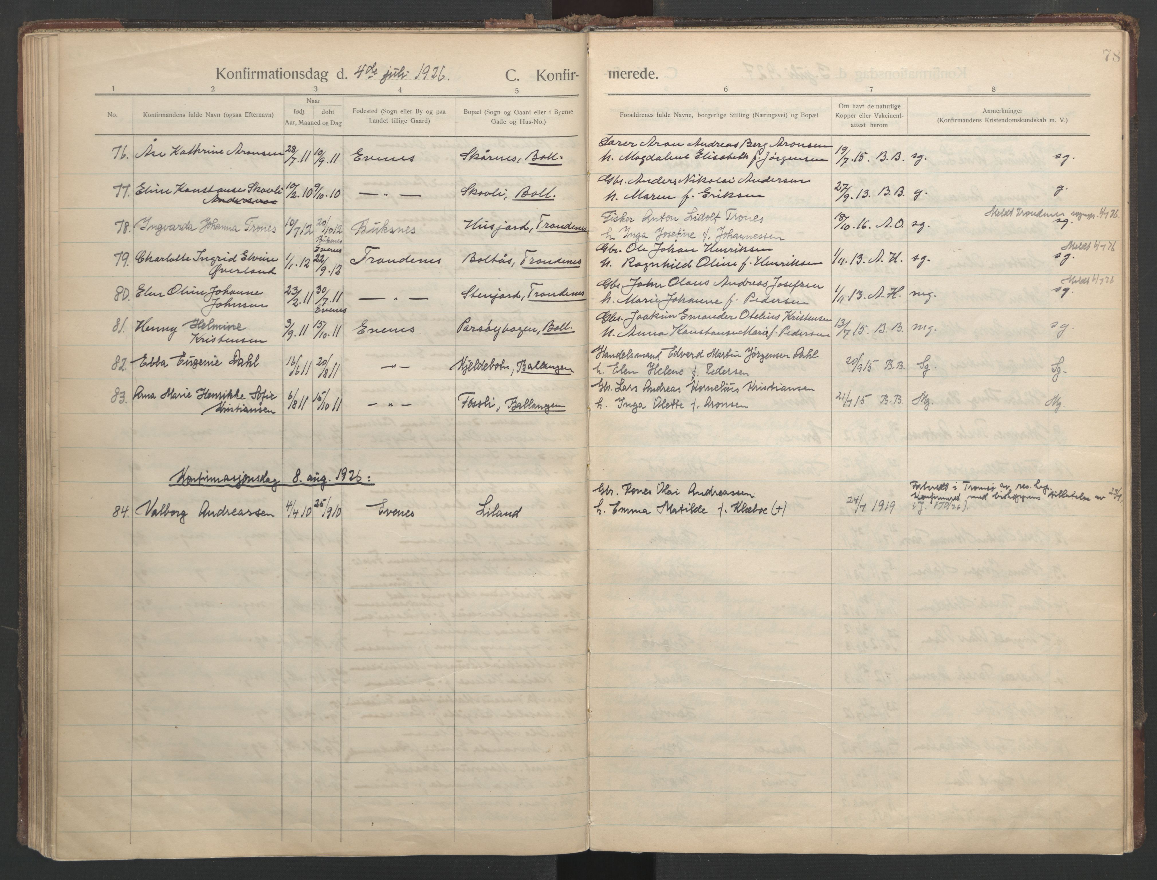 Ministerialprotokoller, klokkerbøker og fødselsregistre - Nordland, AV/SAT-A-1459/863/L0901: Parish register (official) no. 863A13, 1906-1934, p. 78