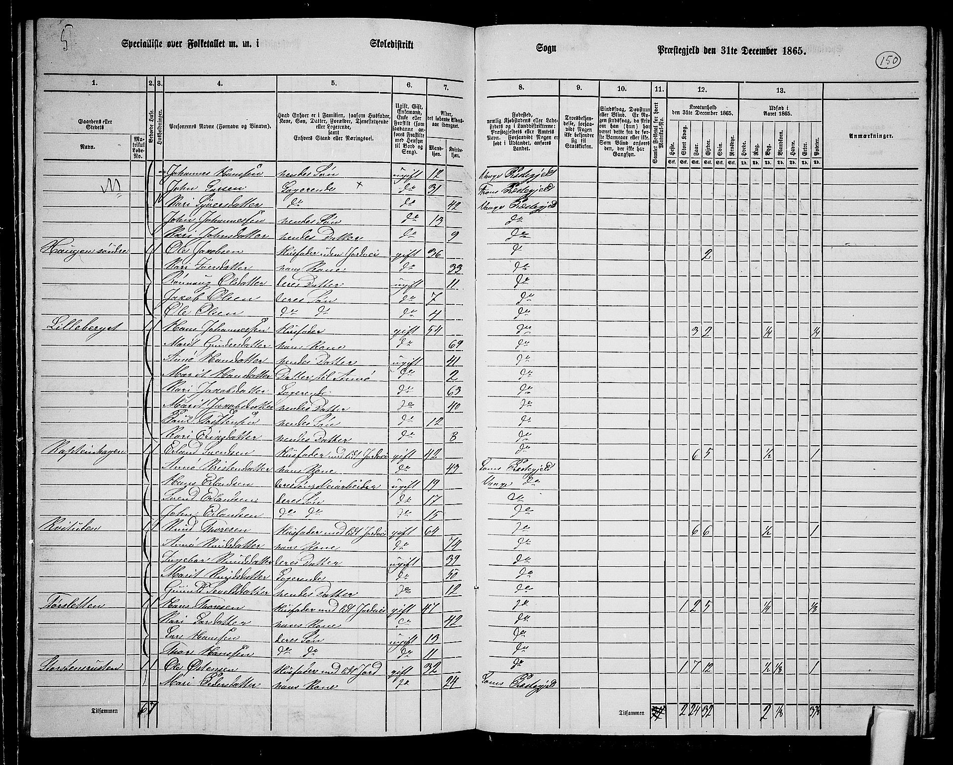 RA, 1865 census for Vågå, 1865, p. 140