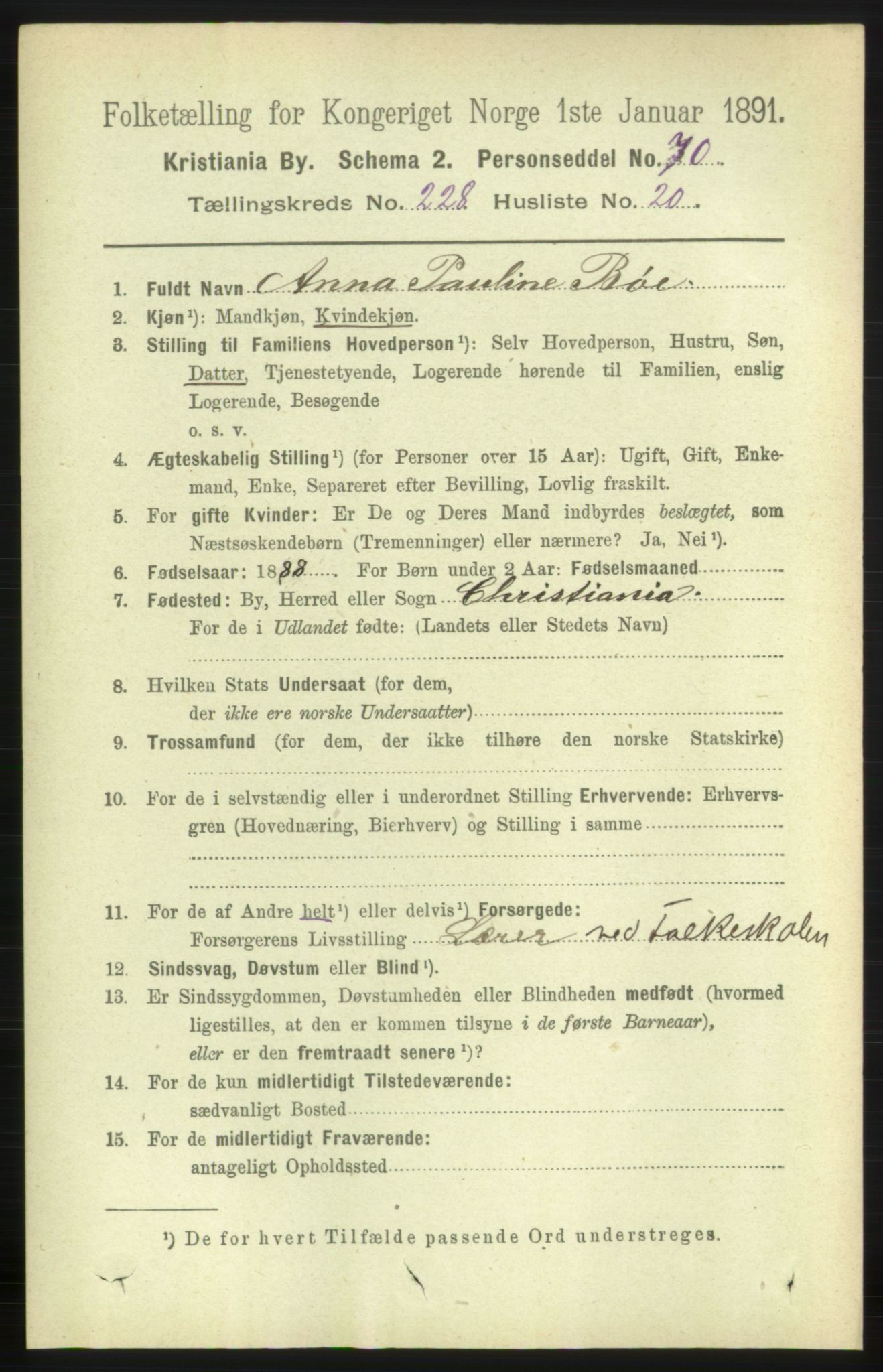 RA, 1891 census for 0301 Kristiania, 1891, p. 140140