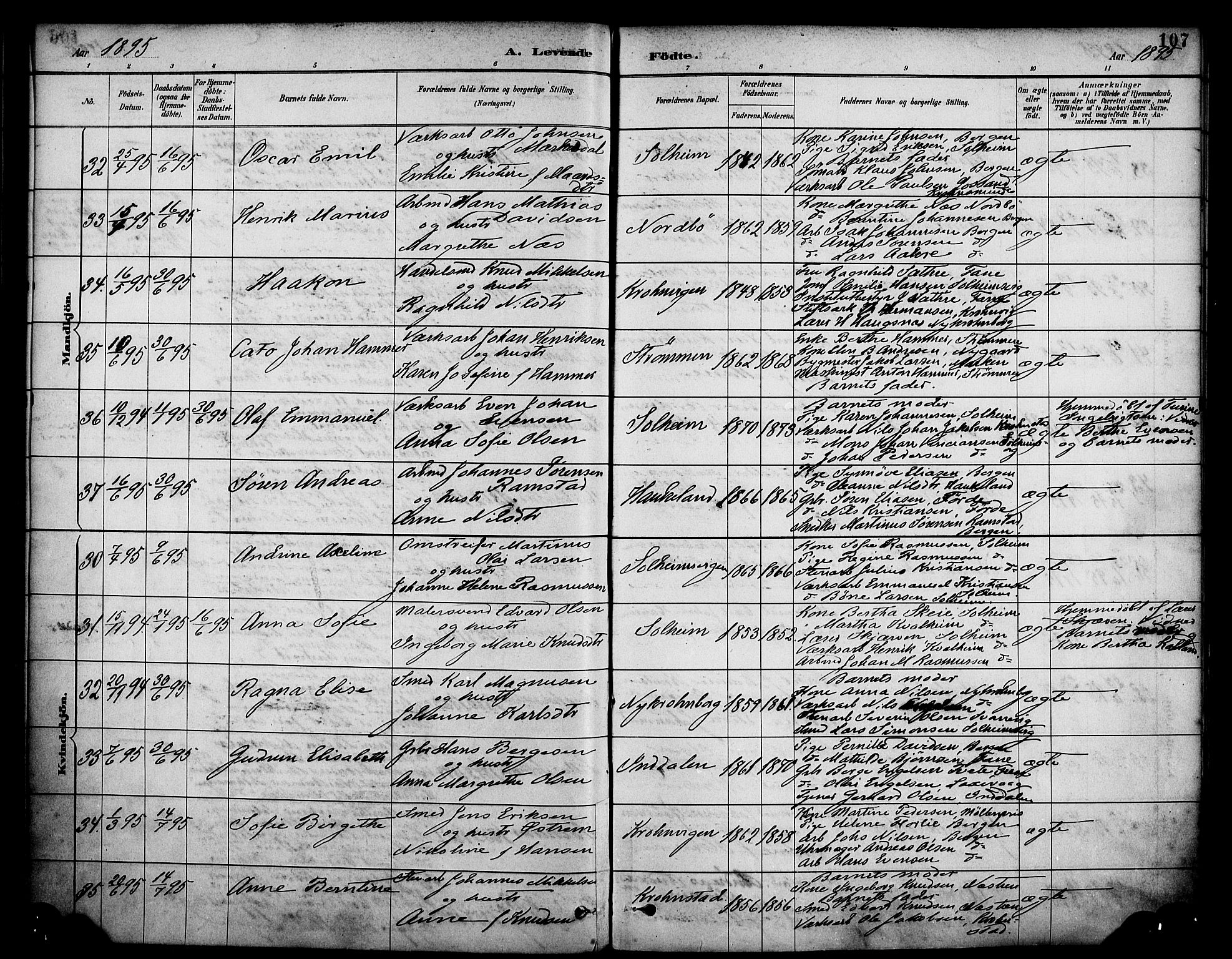 Årstad Sokneprestembete, SAB/A-79301/H/Haa/L0001: Parish register (official) no. A 1, 1886-1901, p. 107
