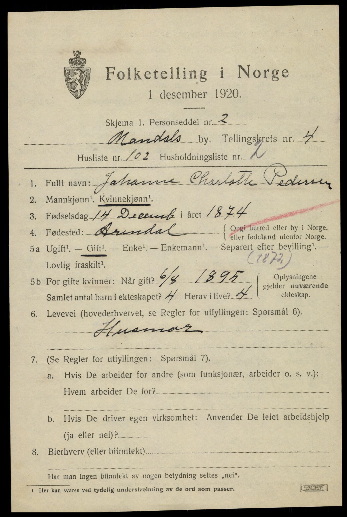 SAK, 1920 census for Mandal, 1920, p. 8123