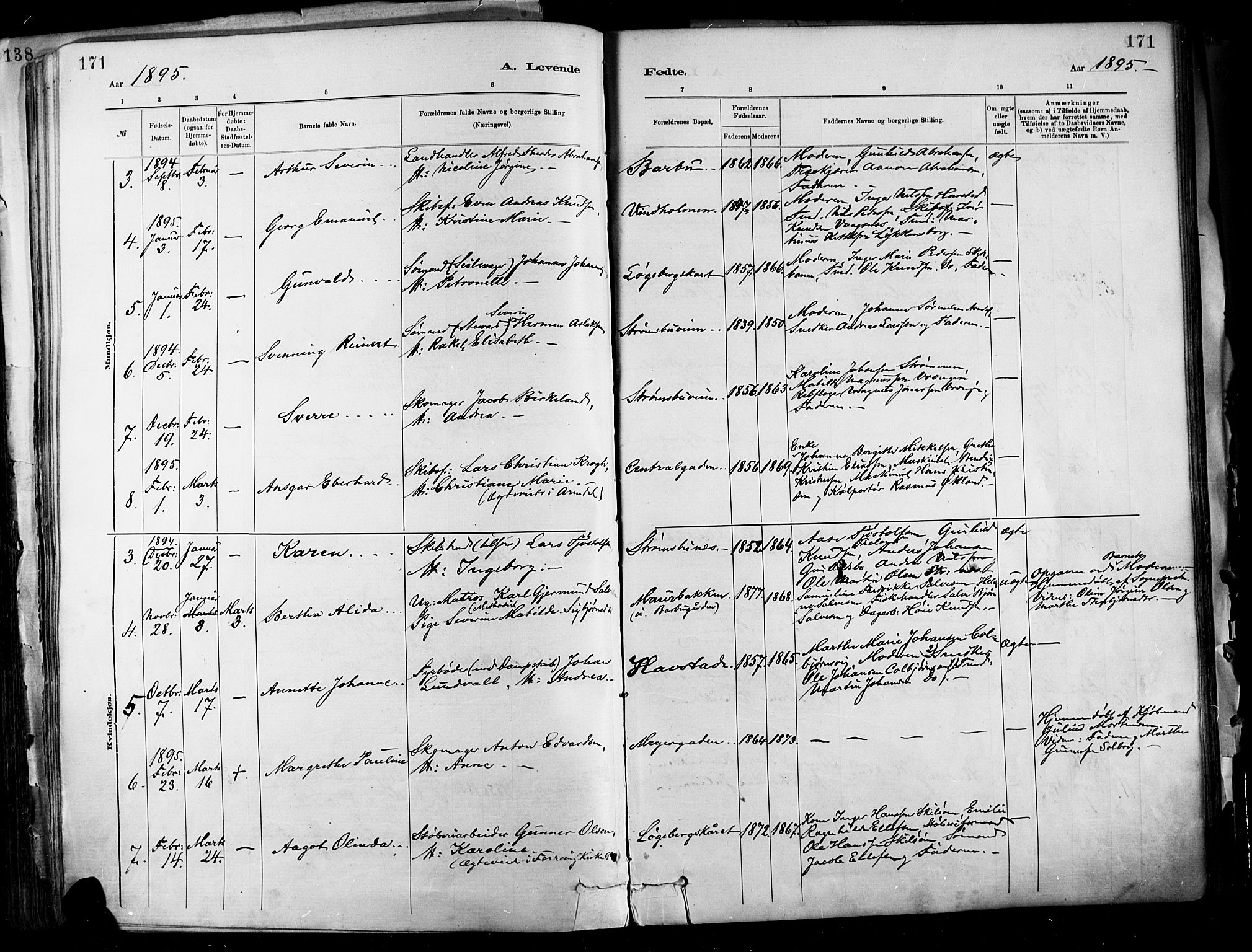 Barbu sokneprestkontor, SAK/1111-0003/F/Fa/L0002: Parish register (official) no. A 2, 1883-1898, p. 171