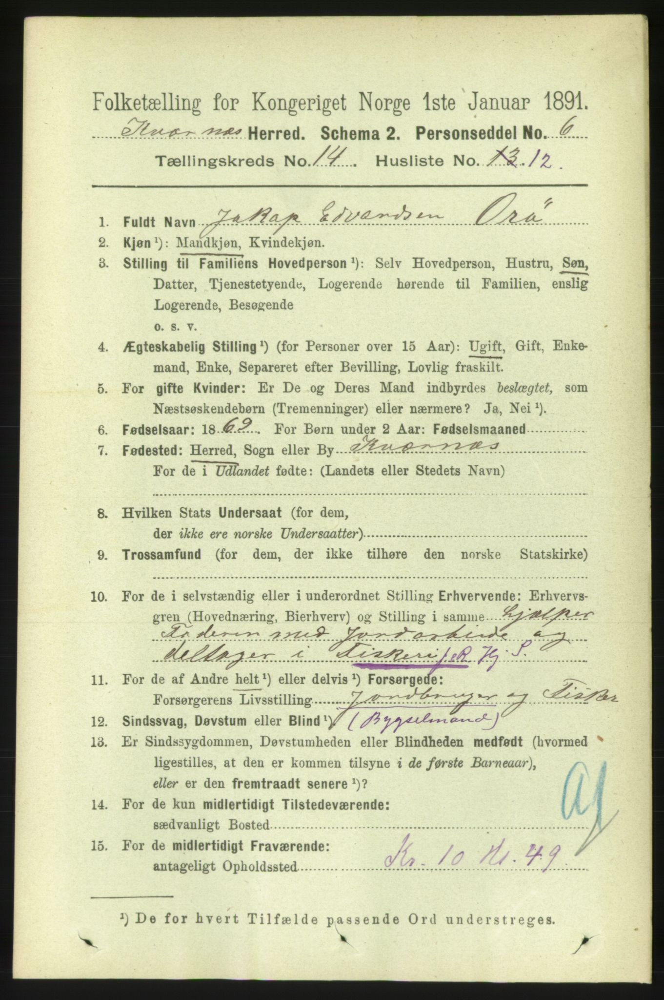 RA, 1891 census for 1553 Kvernes, 1891, p. 5802