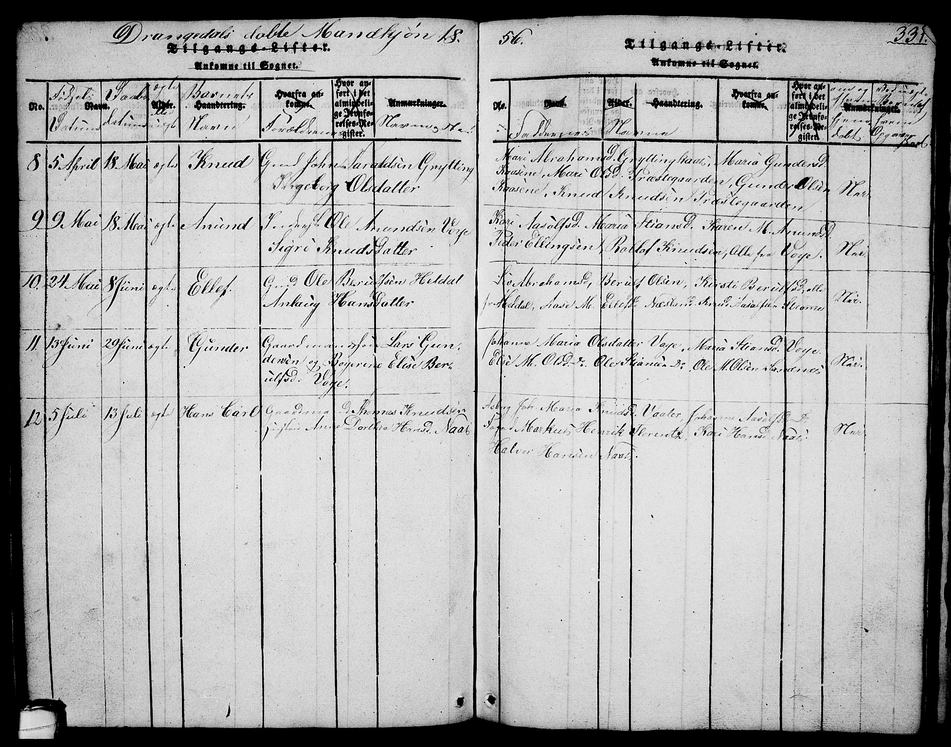 Drangedal kirkebøker, SAKO/A-258/G/Ga/L0001: Parish register (copy) no. I 1 /1, 1814-1856, p. 331