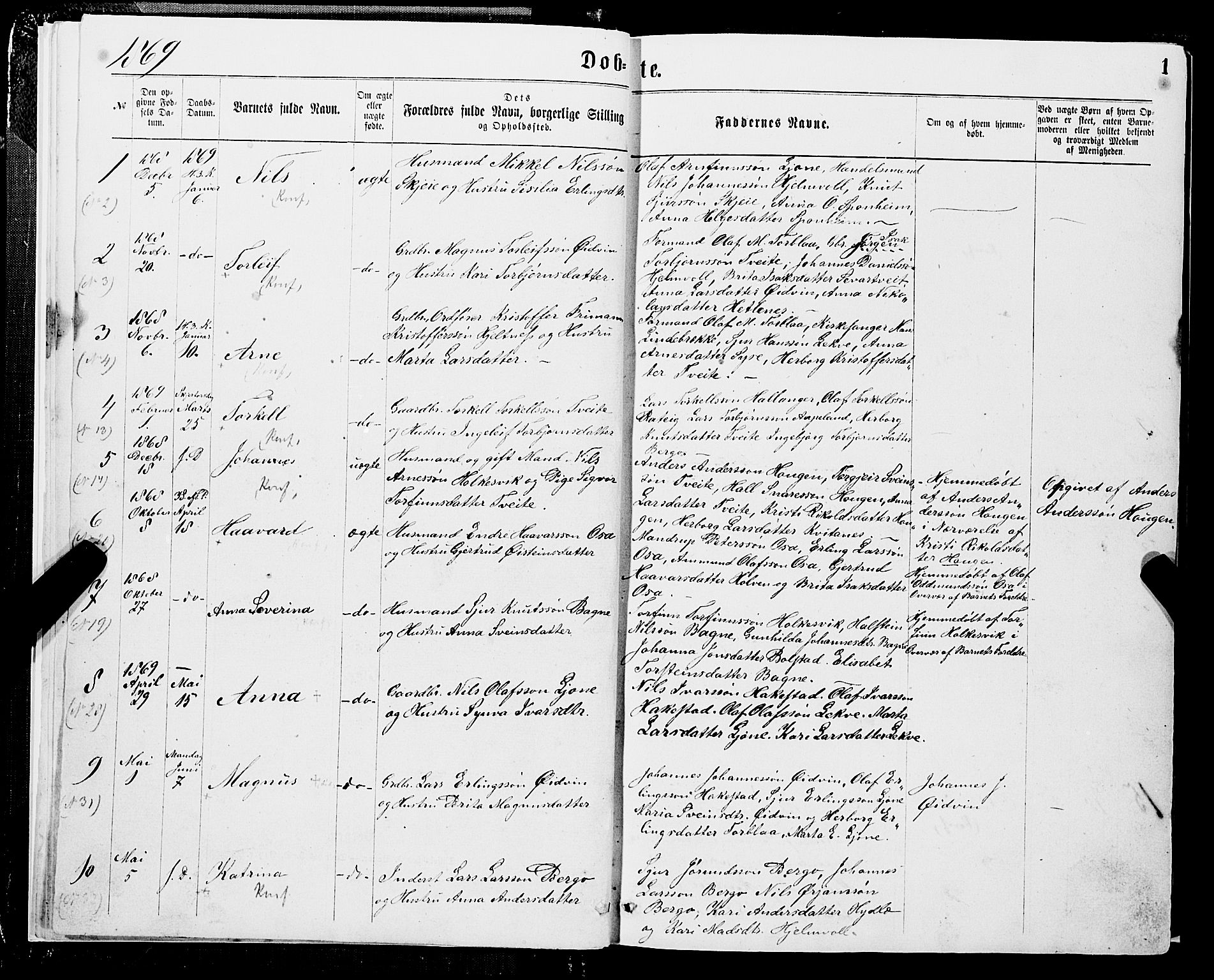 Ulvik sokneprestembete, SAB/A-78801/H/Hab: Parish register (copy) no. A 2, 1869-1882, p. 1