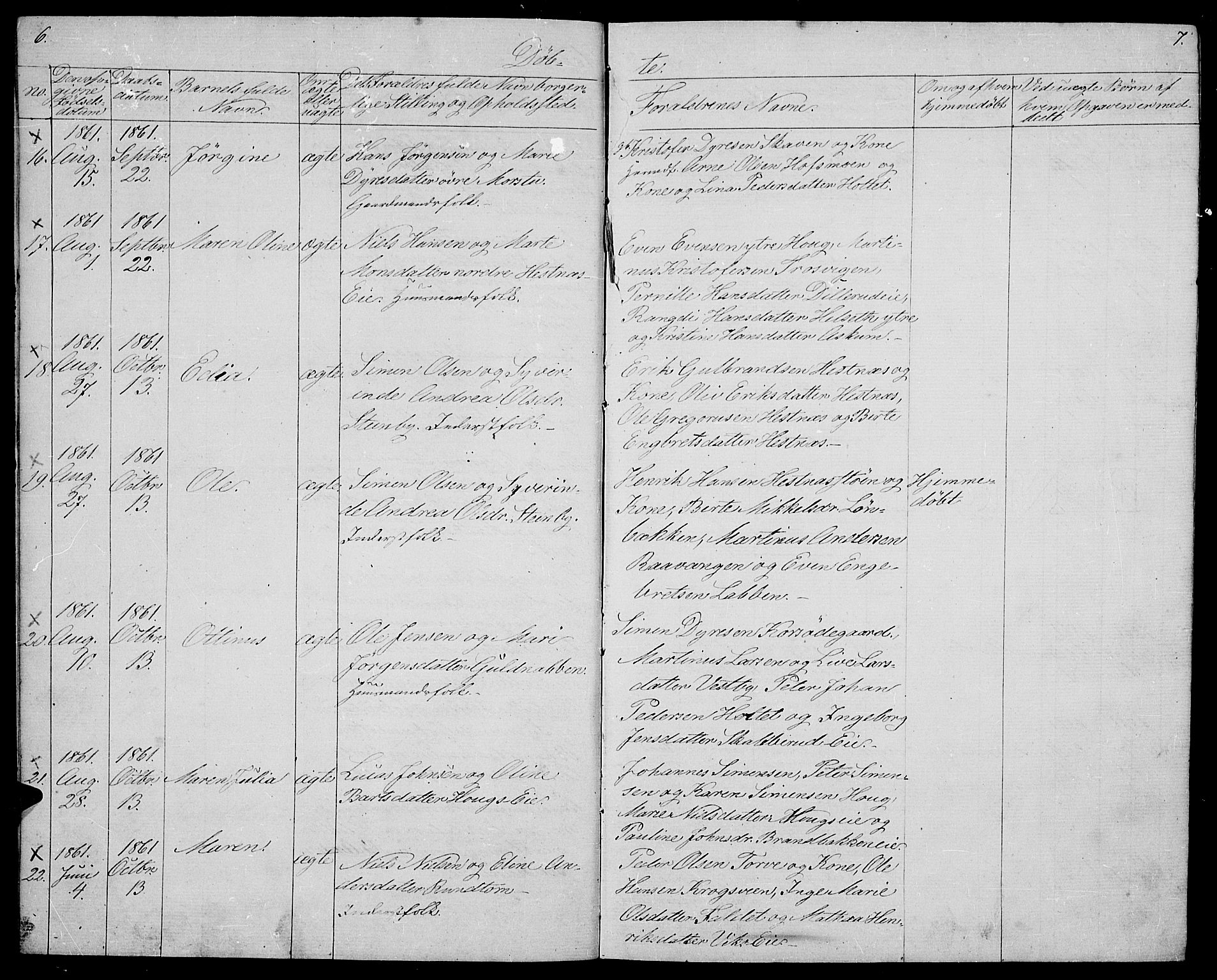 Stange prestekontor, AV/SAH-PREST-002/L/L0004: Parish register (copy) no. 4, 1861-1869, p. 6-7