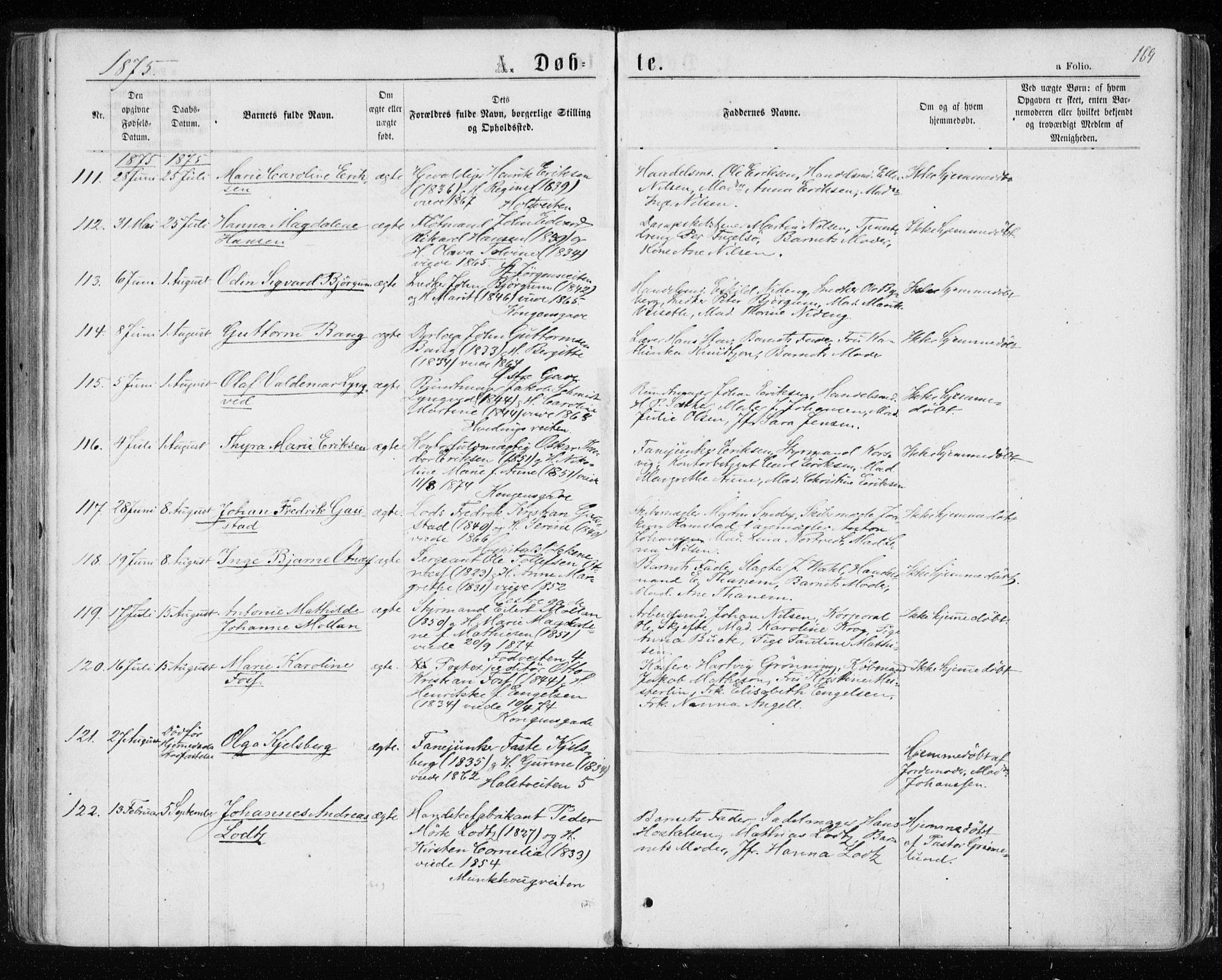 Ministerialprotokoller, klokkerbøker og fødselsregistre - Sør-Trøndelag, SAT/A-1456/601/L0054: Parish register (official) no. 601A22, 1866-1877, p. 169