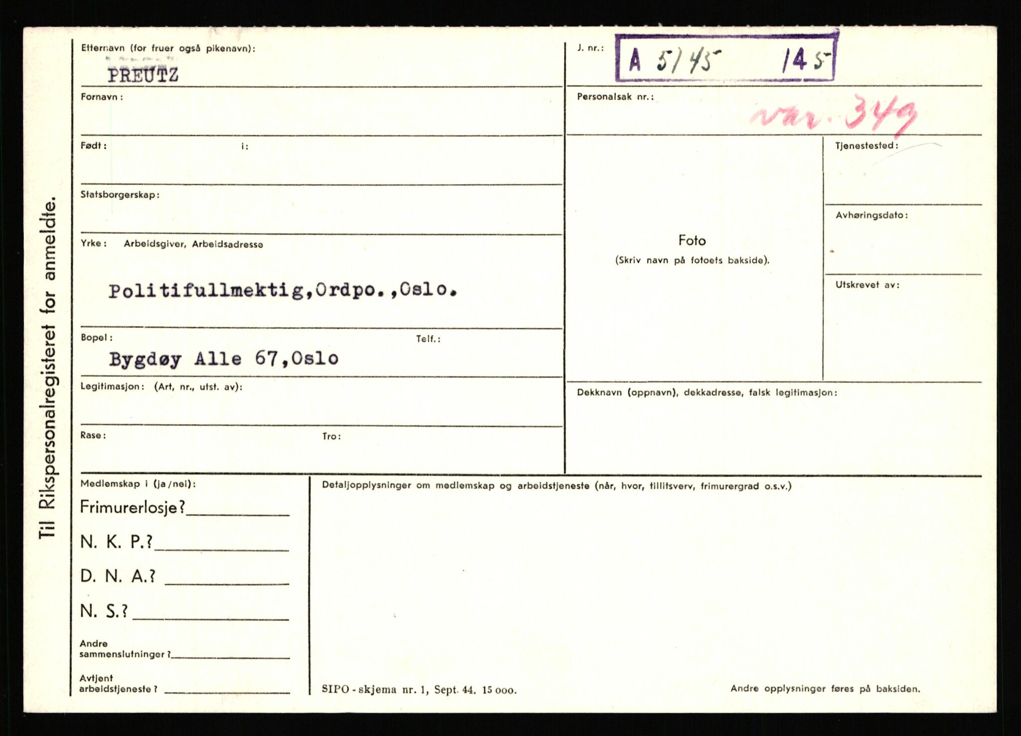 Statspolitiet - Hovedkontoret / Osloavdelingen, AV/RA-S-1329/C/Ca/L0012: Oanæs - Quistgaard	, 1943-1945, p. 4839