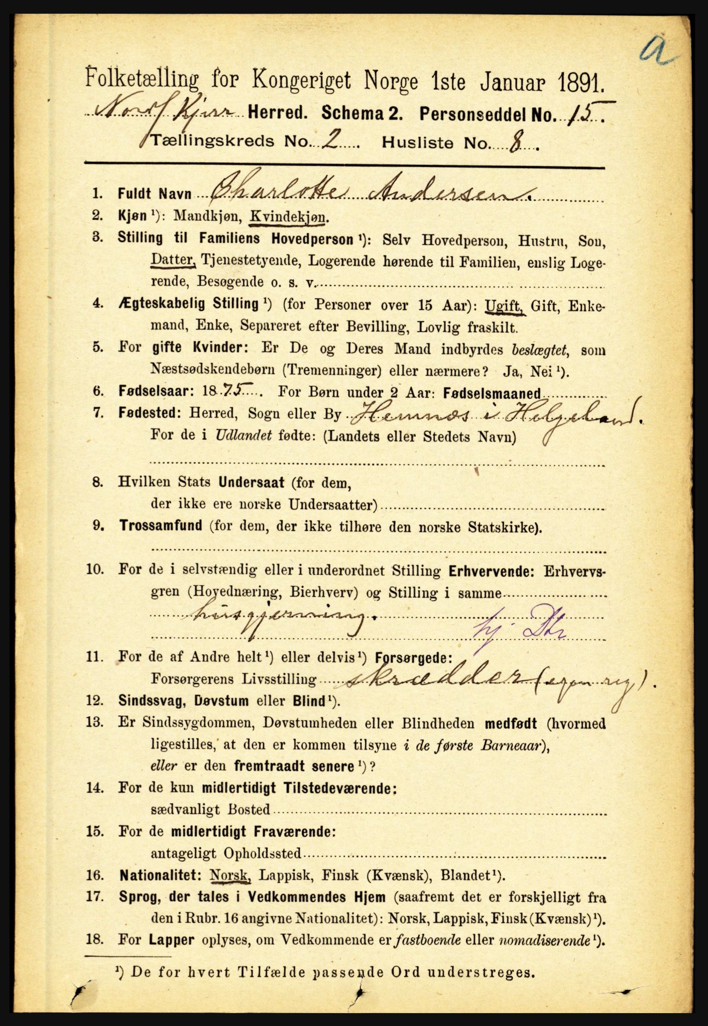 RA, 1891 census for 1846 Nordfold-Kjerringøy, 1891, p. 493