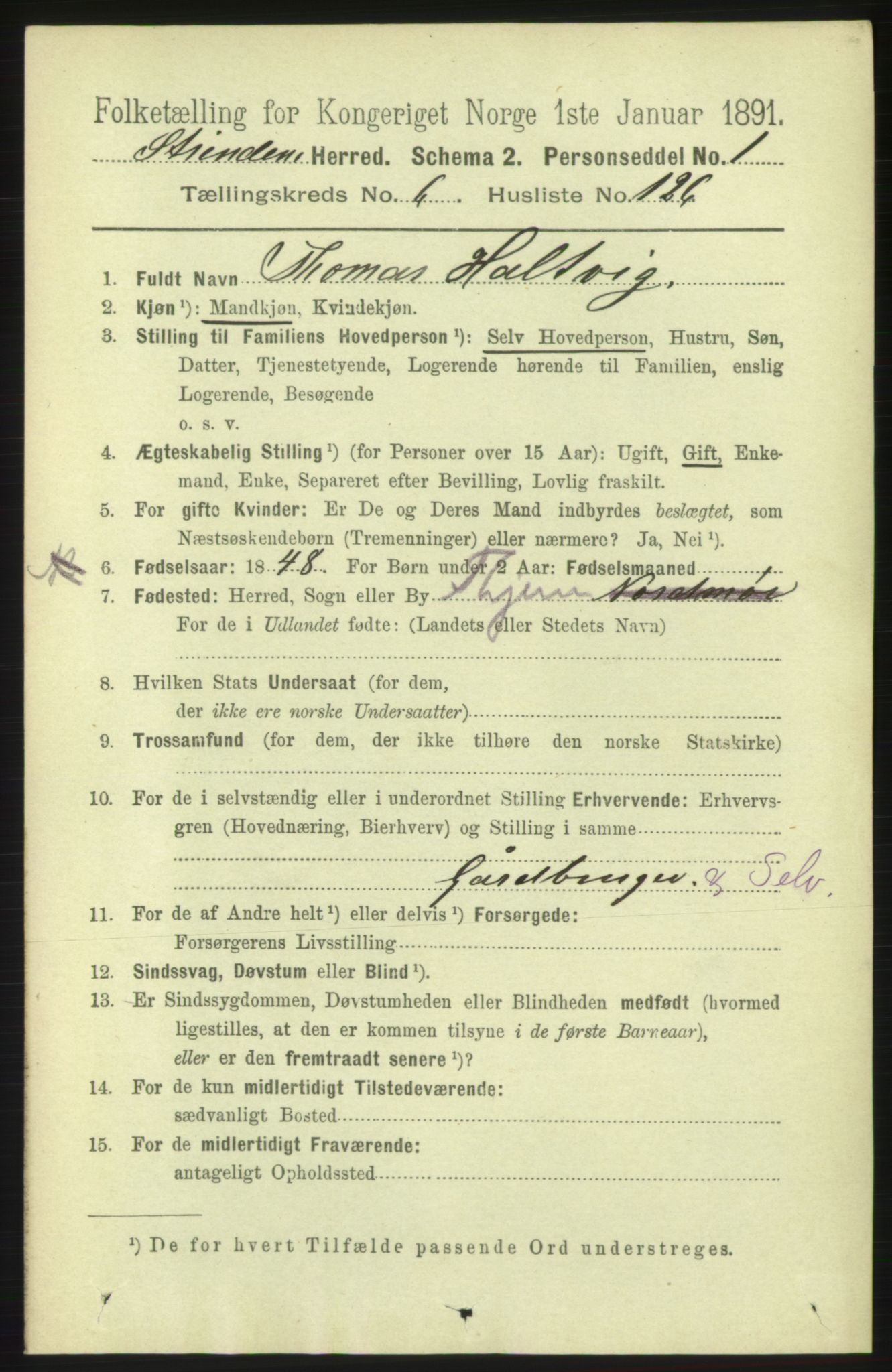 RA, 1891 census for 1660 Strinda, 1891, p. 6136