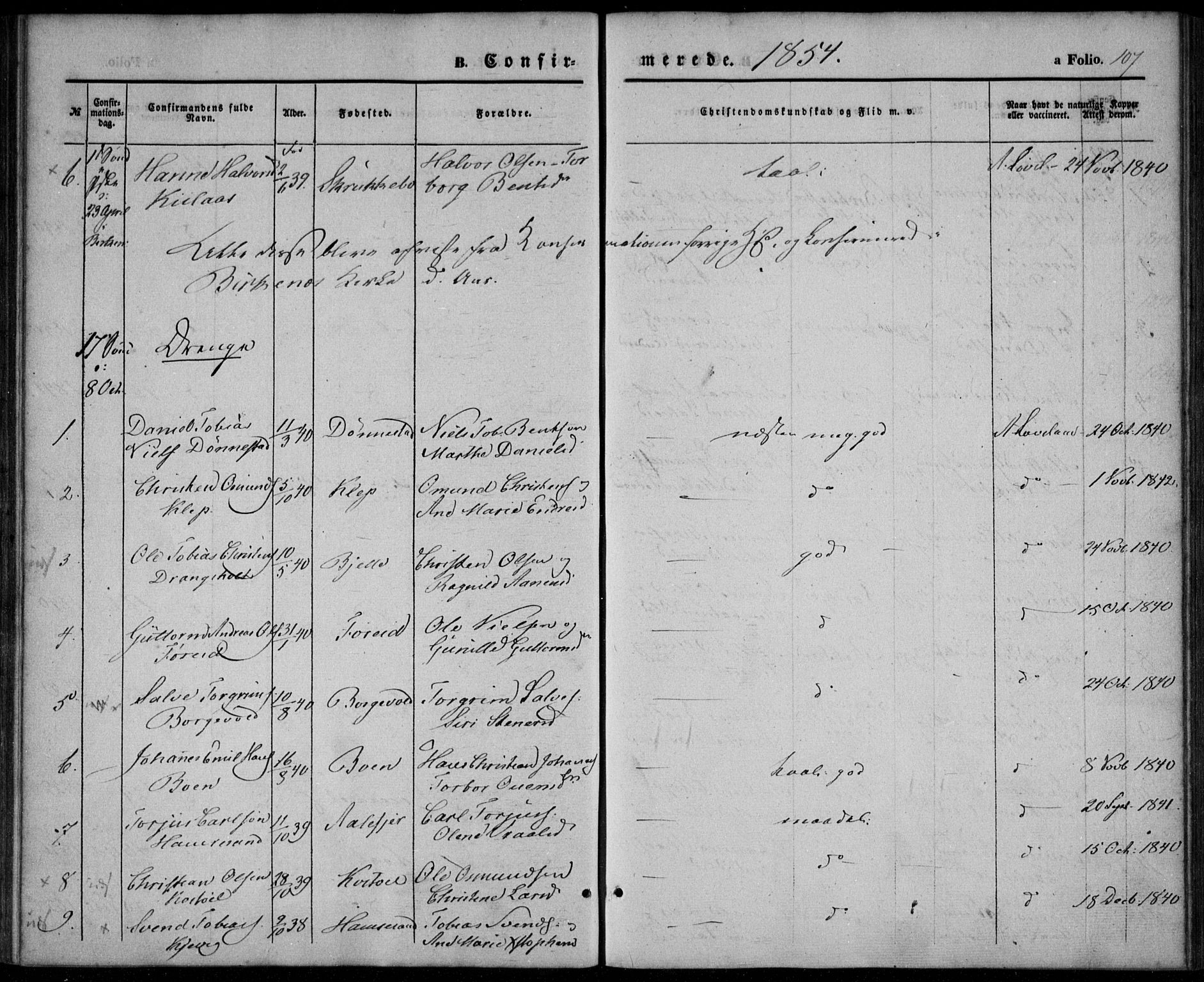 Tveit sokneprestkontor, AV/SAK-1111-0043/F/Fa/L0005: Parish register (official) no. A 5, 1853-1871, p. 107