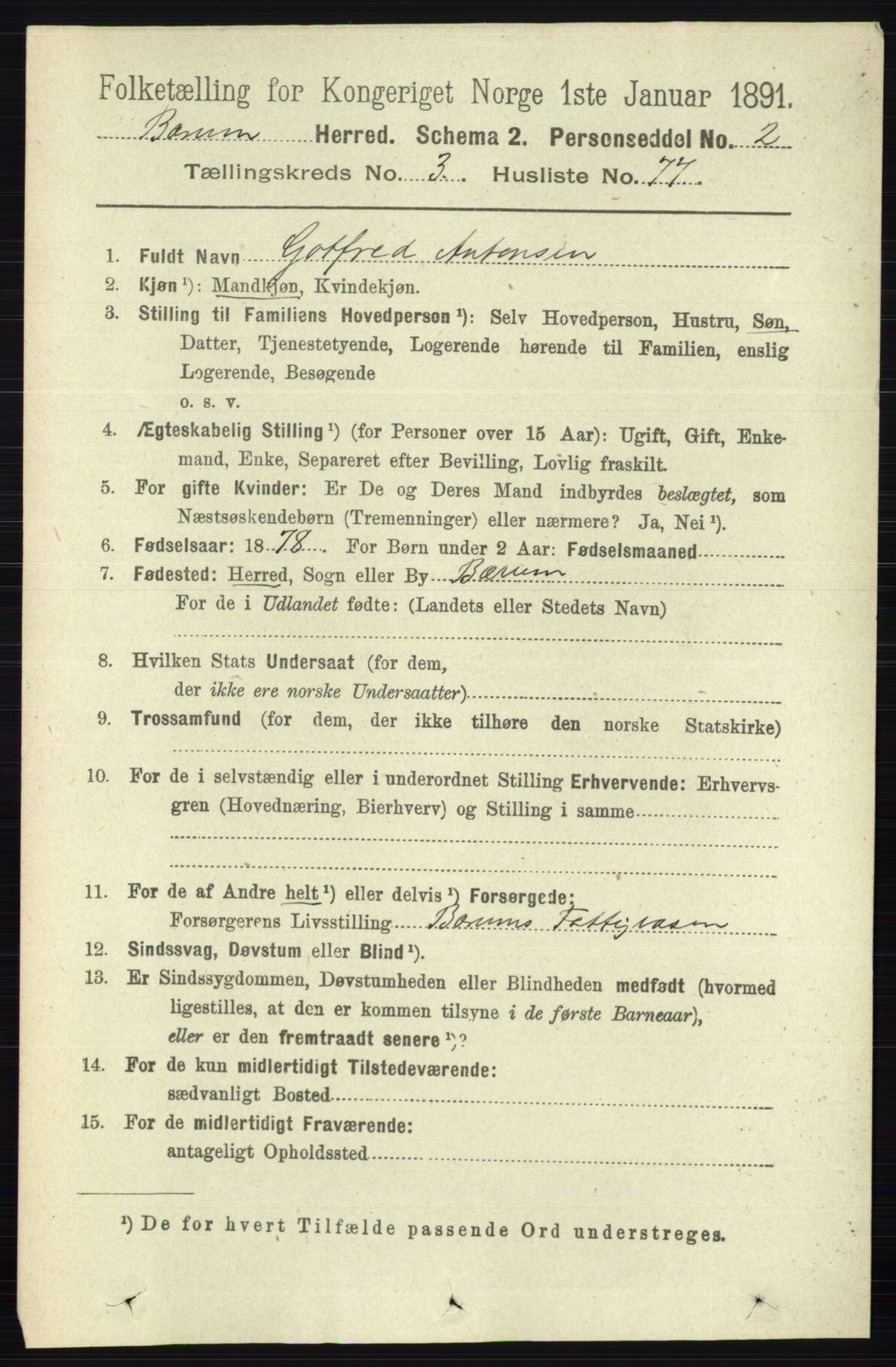 RA, 1891 census for 0219 Bærum, 1891, p. 2392