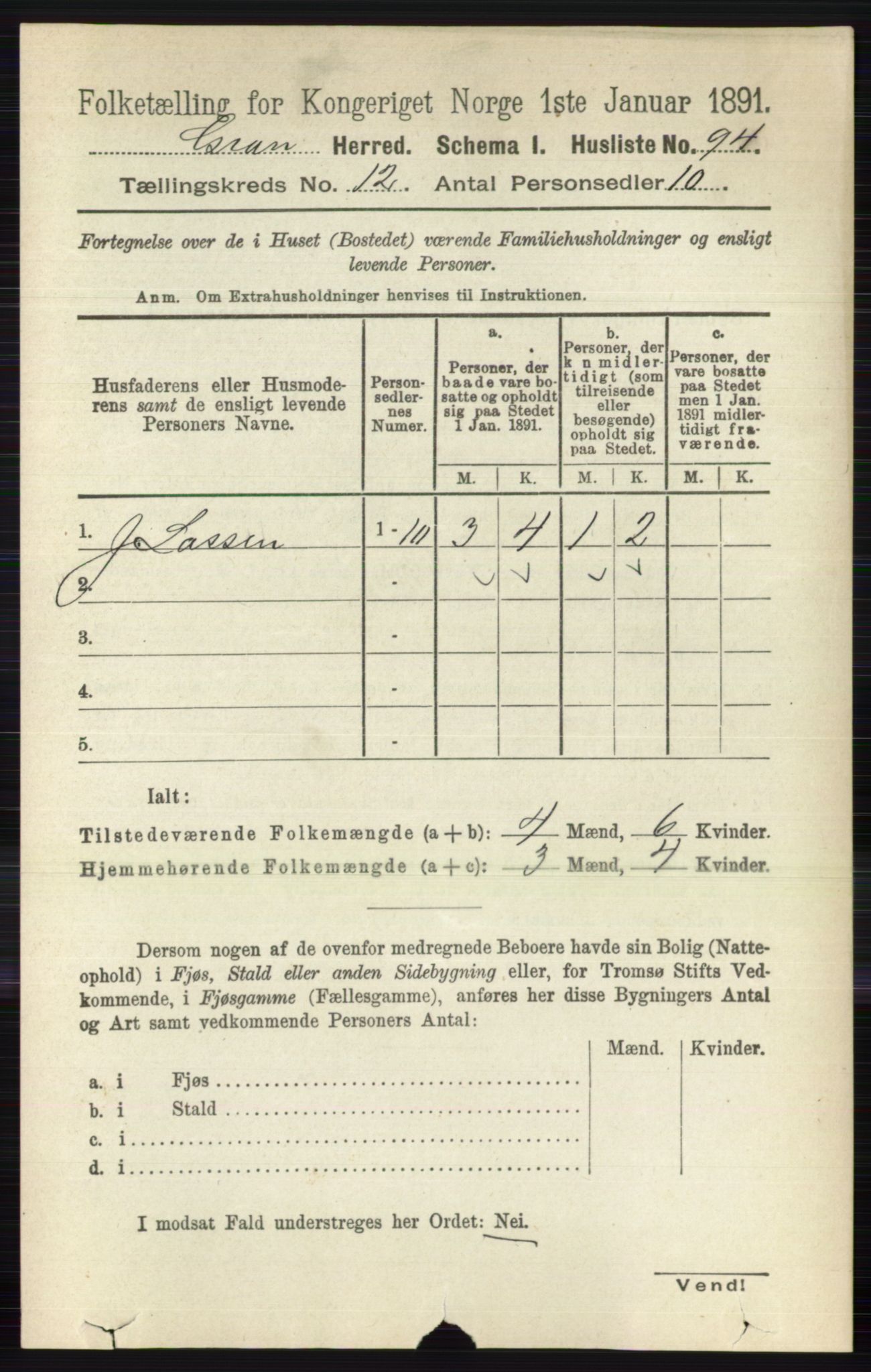 RA, 1891 census for 0534 Gran, 1891, p. 6173