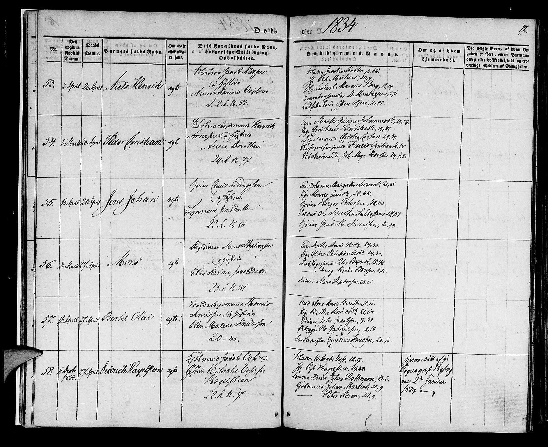 Korskirken sokneprestembete, AV/SAB-A-76101/H/Haa/L0015: Parish register (official) no. B 1, 1833-1841, p. 17