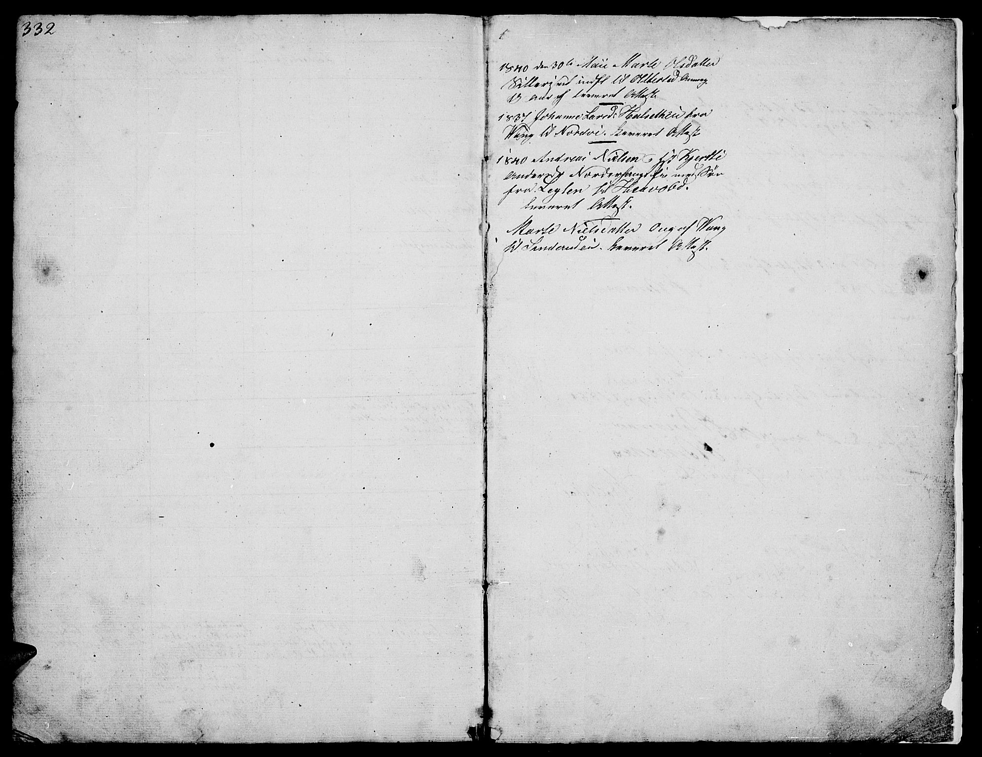 Stange prestekontor, SAH/PREST-002/L/L0002: Parish register (copy) no. 2, 1838-1879, p. 332