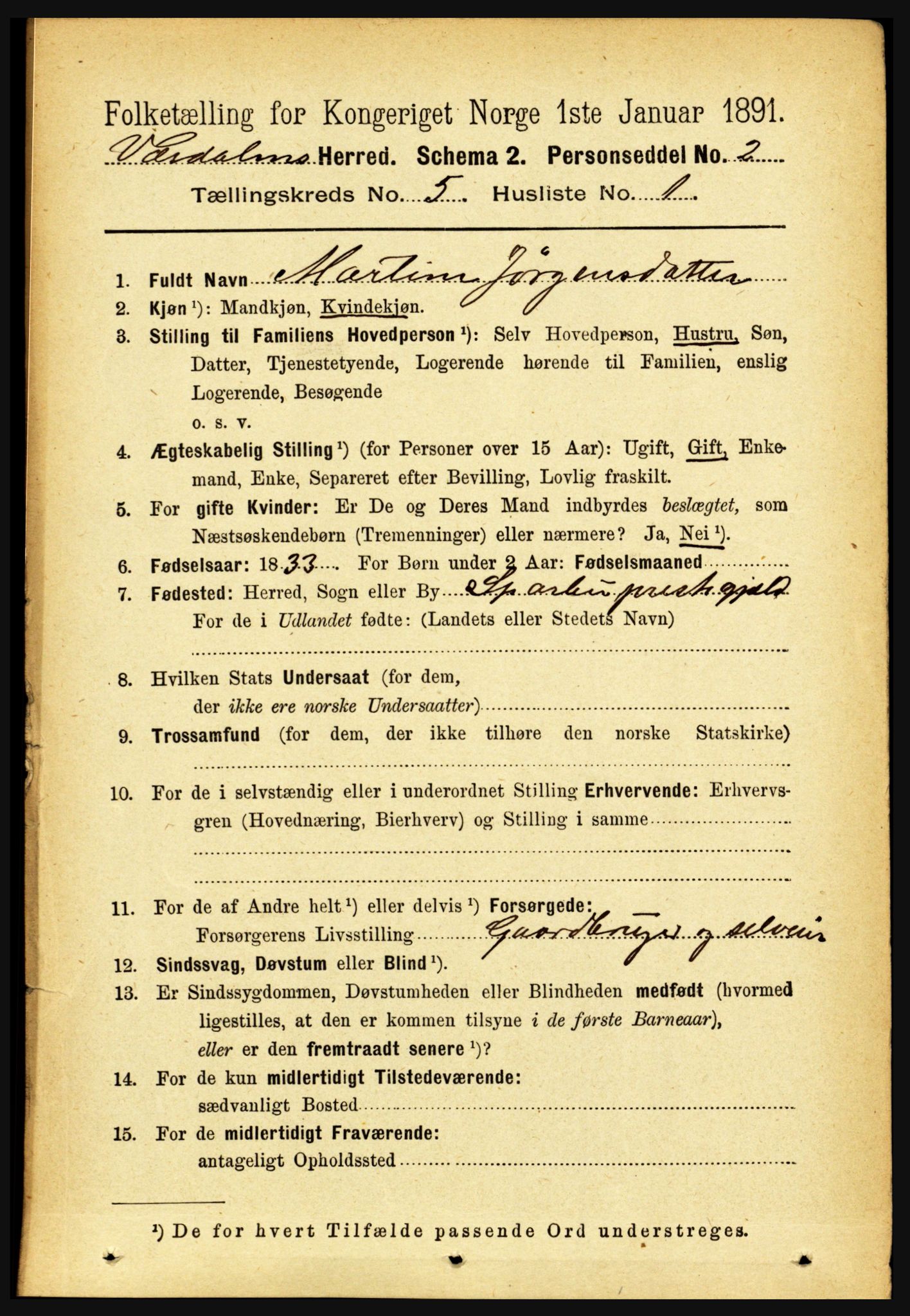 RA, 1891 census for 1721 Verdal, 1891, p. 2996