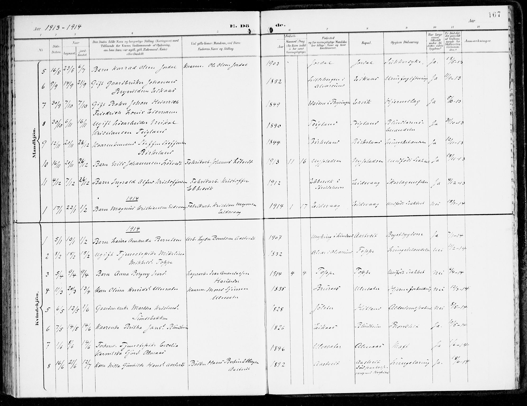 Hamre sokneprestembete, SAB/A-75501/H/Ha/Haa/Haad/L0002: Parish register (official) no. D 2, 1899-1916, p. 167