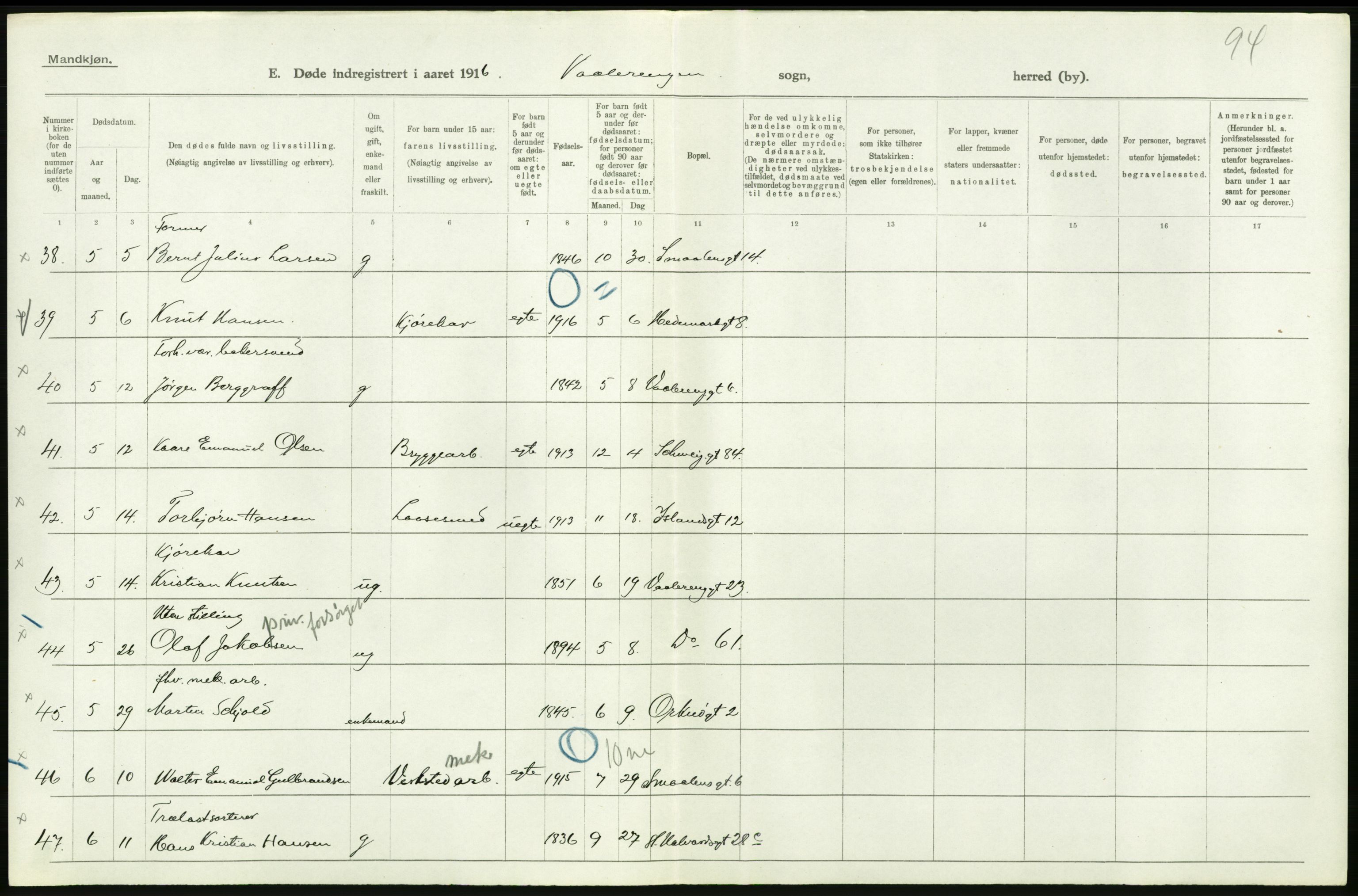 Statistisk sentralbyrå, Sosiodemografiske emner, Befolkning, AV/RA-S-2228/D/Df/Dfb/Dfbf/L0009: Kristiania: Døde., 1916, p. 368