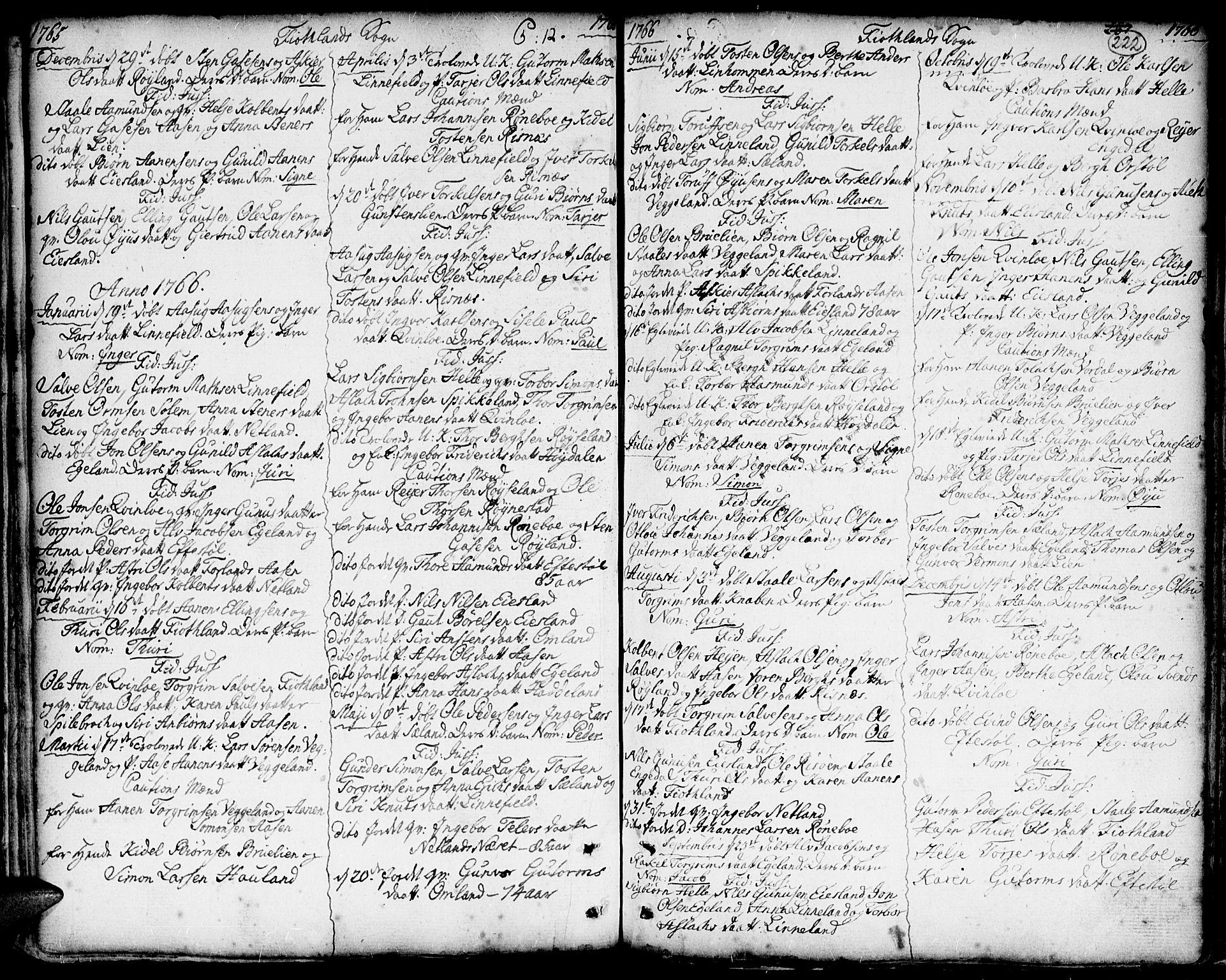Hægebostad sokneprestkontor, SAK/1111-0024/F/Fa/Faa/L0001: Parish register (official) no. A 1 /3, 1760-1826, p. 222