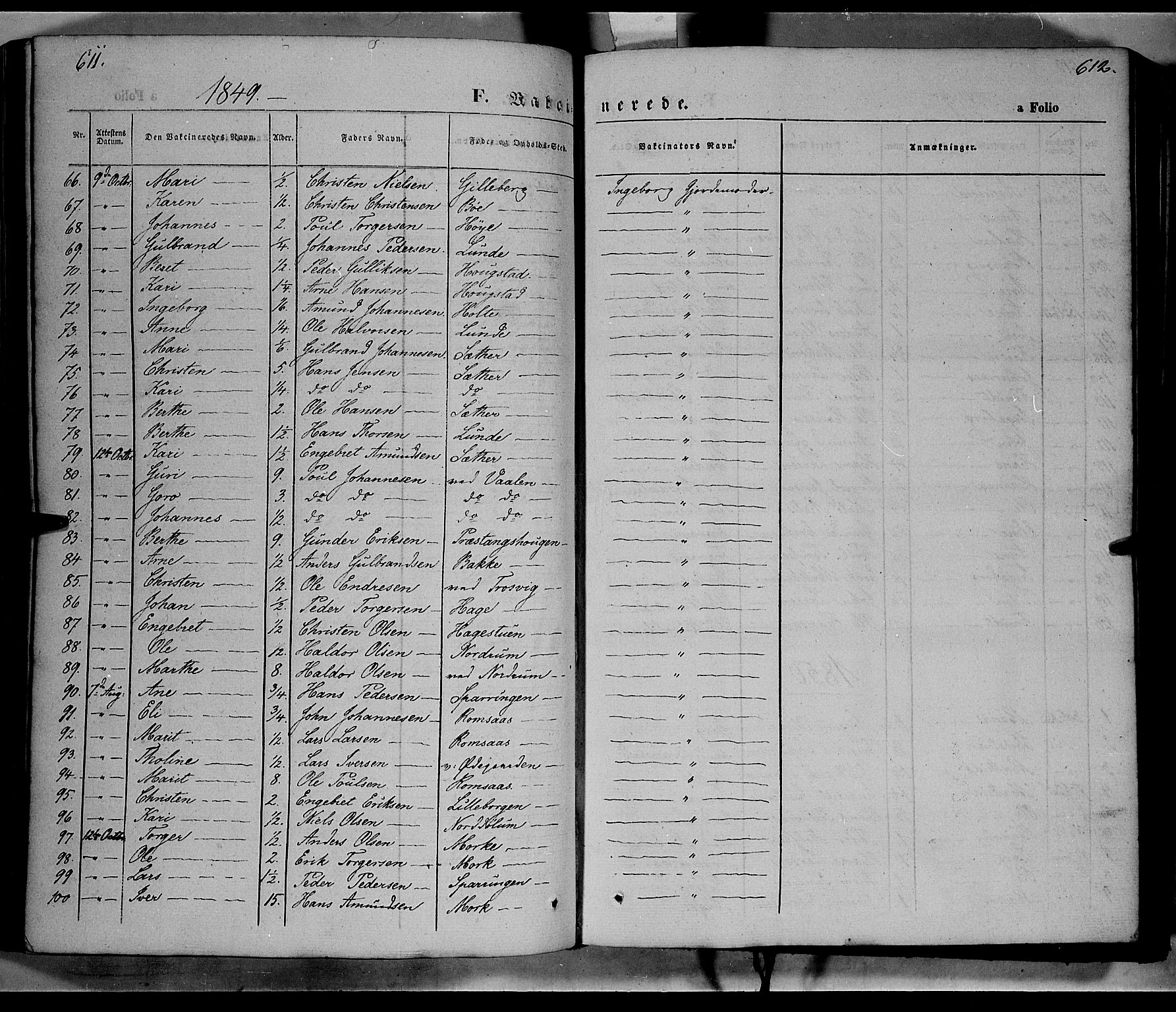 Ringebu prestekontor, SAH/PREST-082/H/Ha/Haa/L0006: Parish register (official) no. 6, 1848-1859, p. 611-612