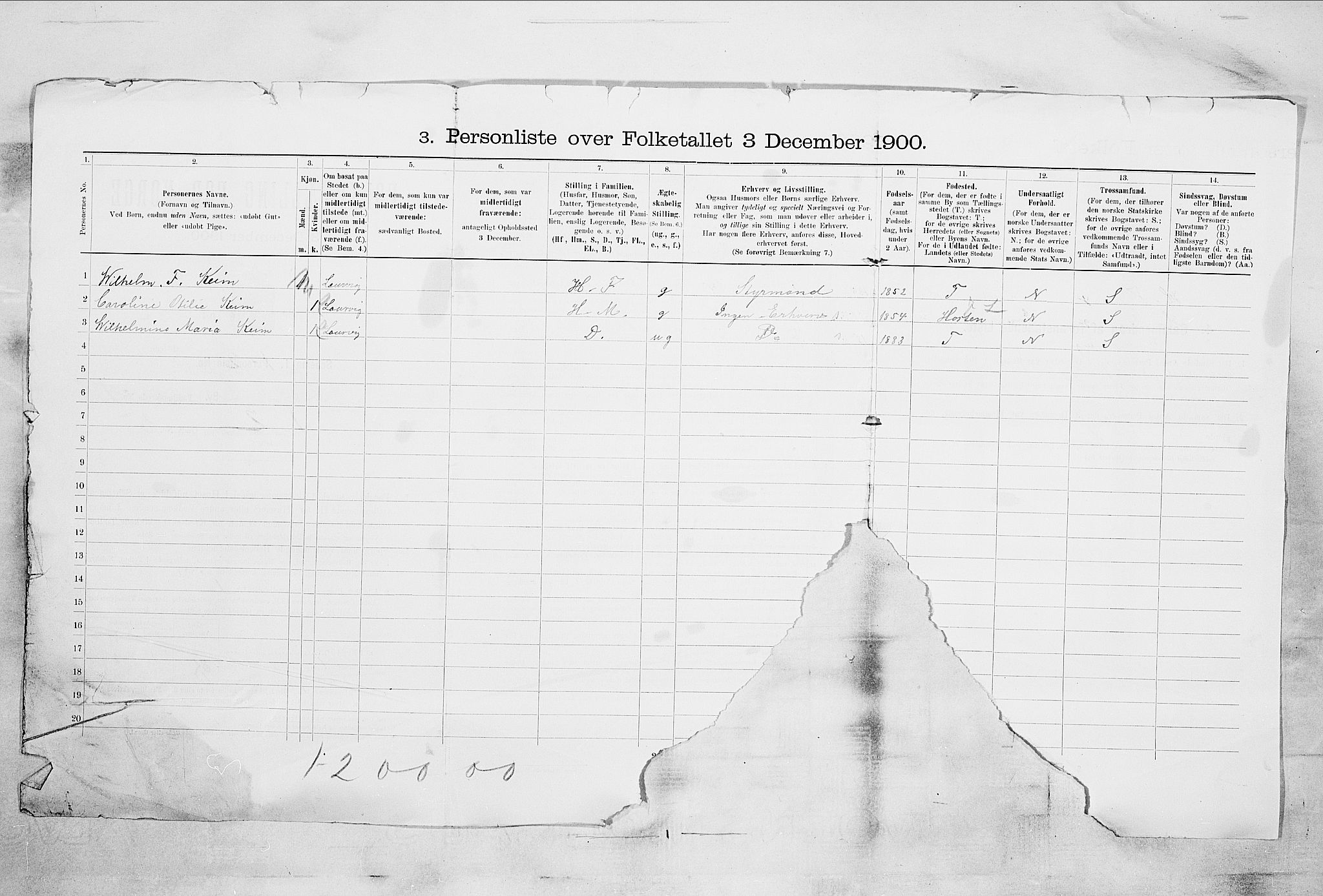 RA, 1900 census for Larvik, 1900, p. 6516