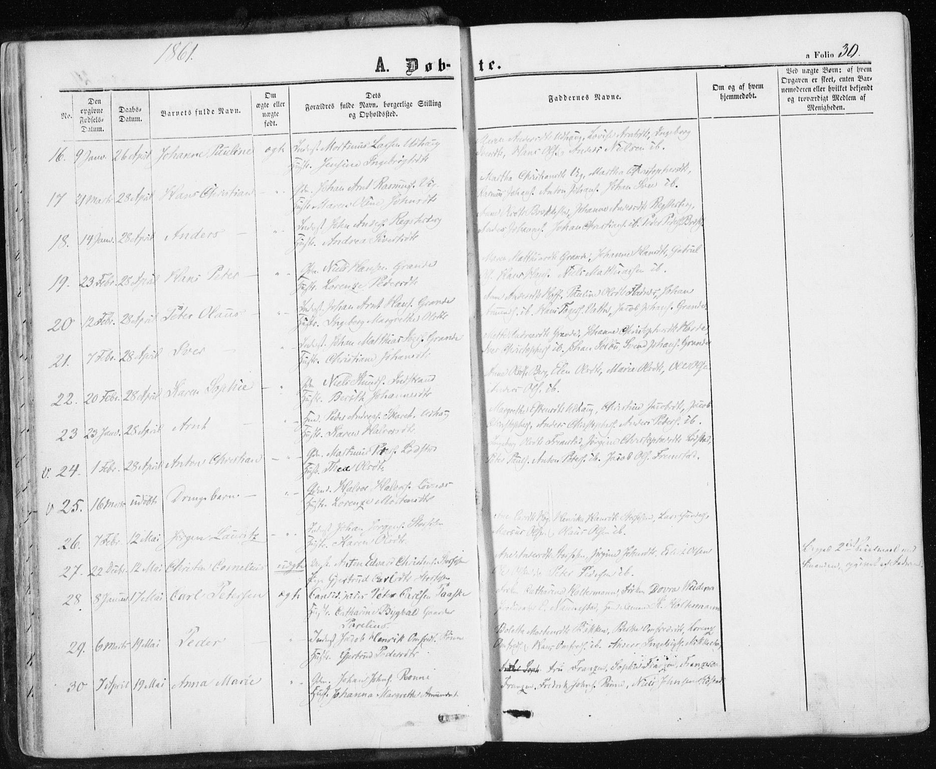 Ministerialprotokoller, klokkerbøker og fødselsregistre - Sør-Trøndelag, SAT/A-1456/659/L0737: Parish register (official) no. 659A07, 1857-1875, p. 30