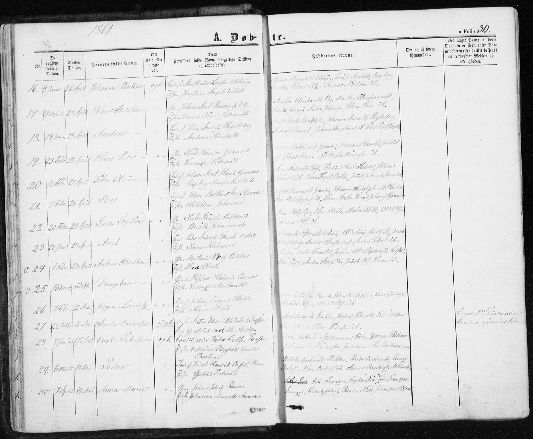 Ministerialprotokoller, klokkerbøker og fødselsregistre - Sør-Trøndelag, AV/SAT-A-1456/659/L0737: Parish register (official) no. 659A07, 1857-1875, p. 30