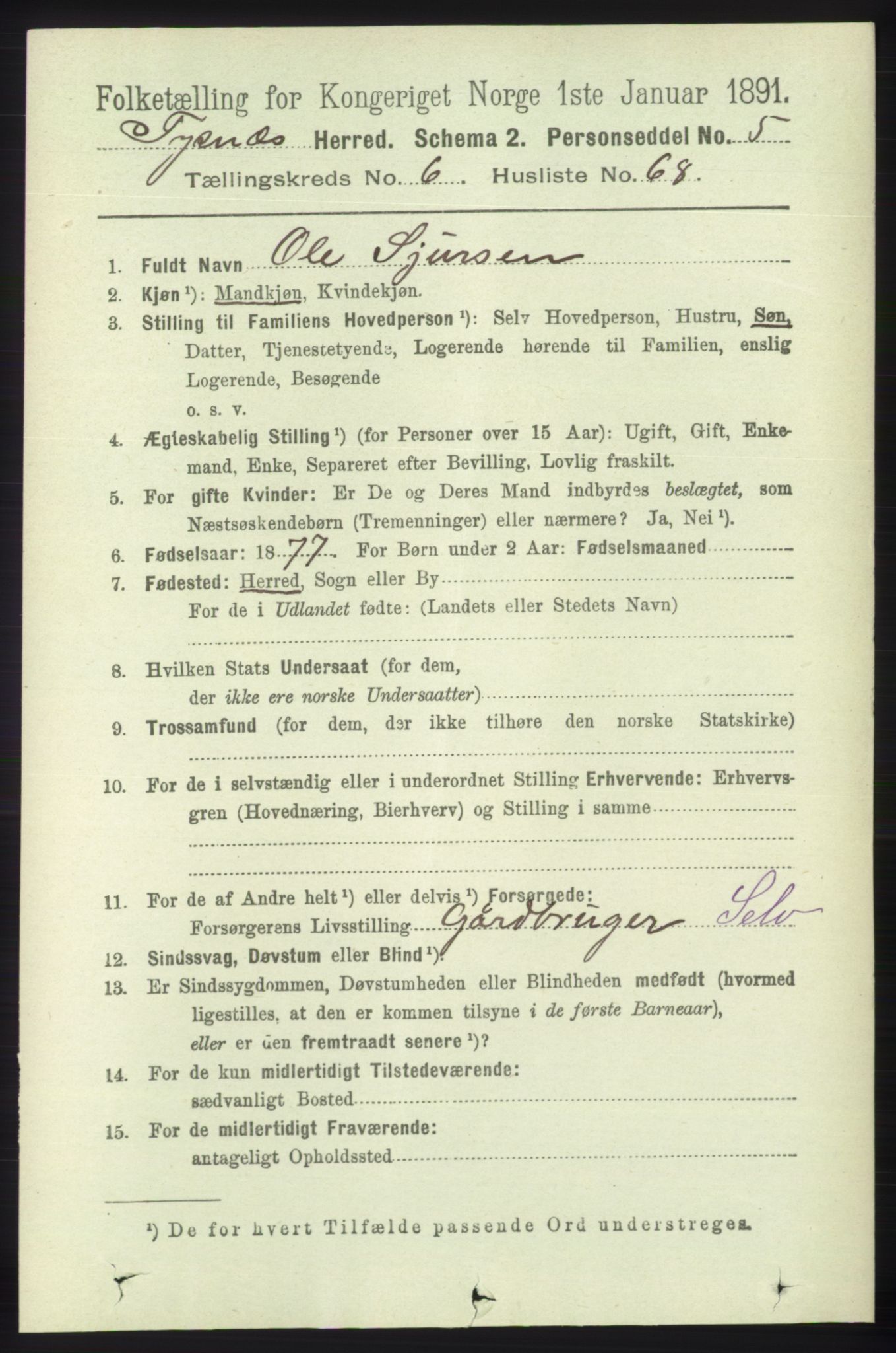 RA, 1891 census for 1223 Tysnes, 1891, p. 2753