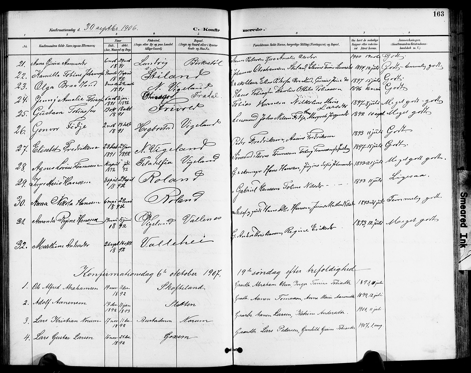 Sør-Audnedal sokneprestkontor, AV/SAK-1111-0039/F/Fb/Fbb/L0006: Parish register (copy) no. B 6, 1893-1915, p. 163