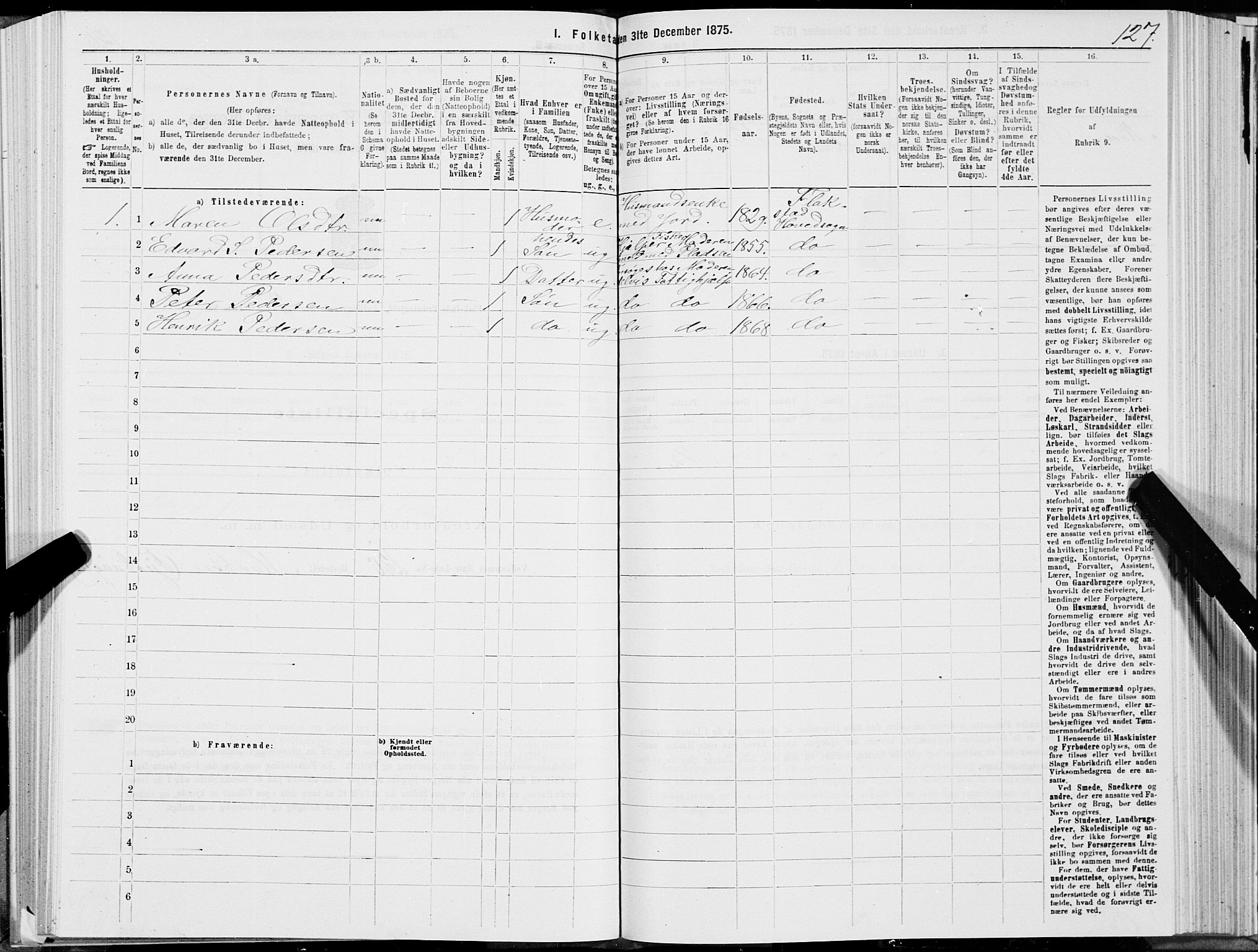 SAT, 1875 census for 1859P Flakstad, 1875, p. 1127