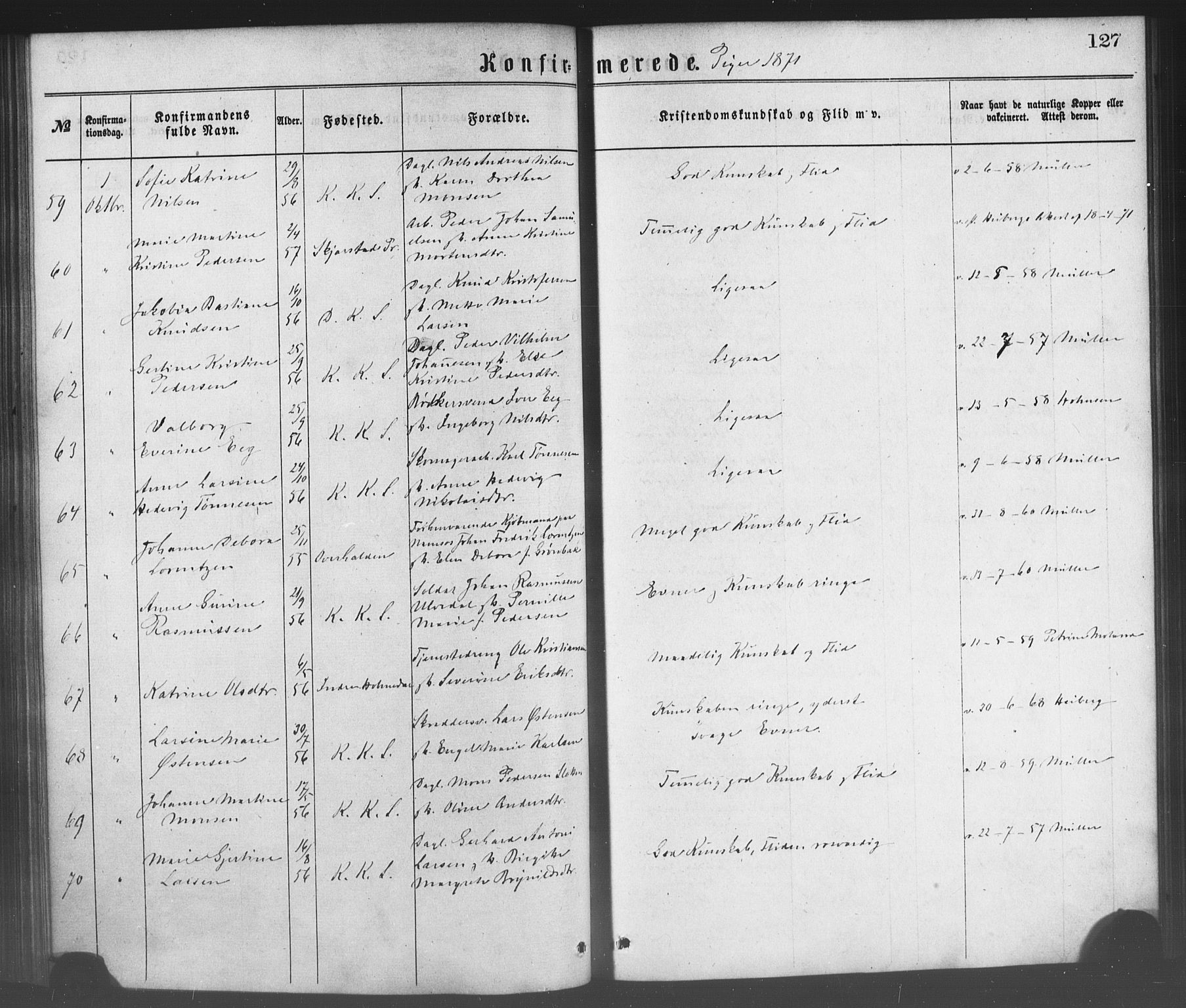 Korskirken sokneprestembete, SAB/A-76101/H/Haa/L0028: Parish register (official) no. C 4, 1868-1879, p. 127
