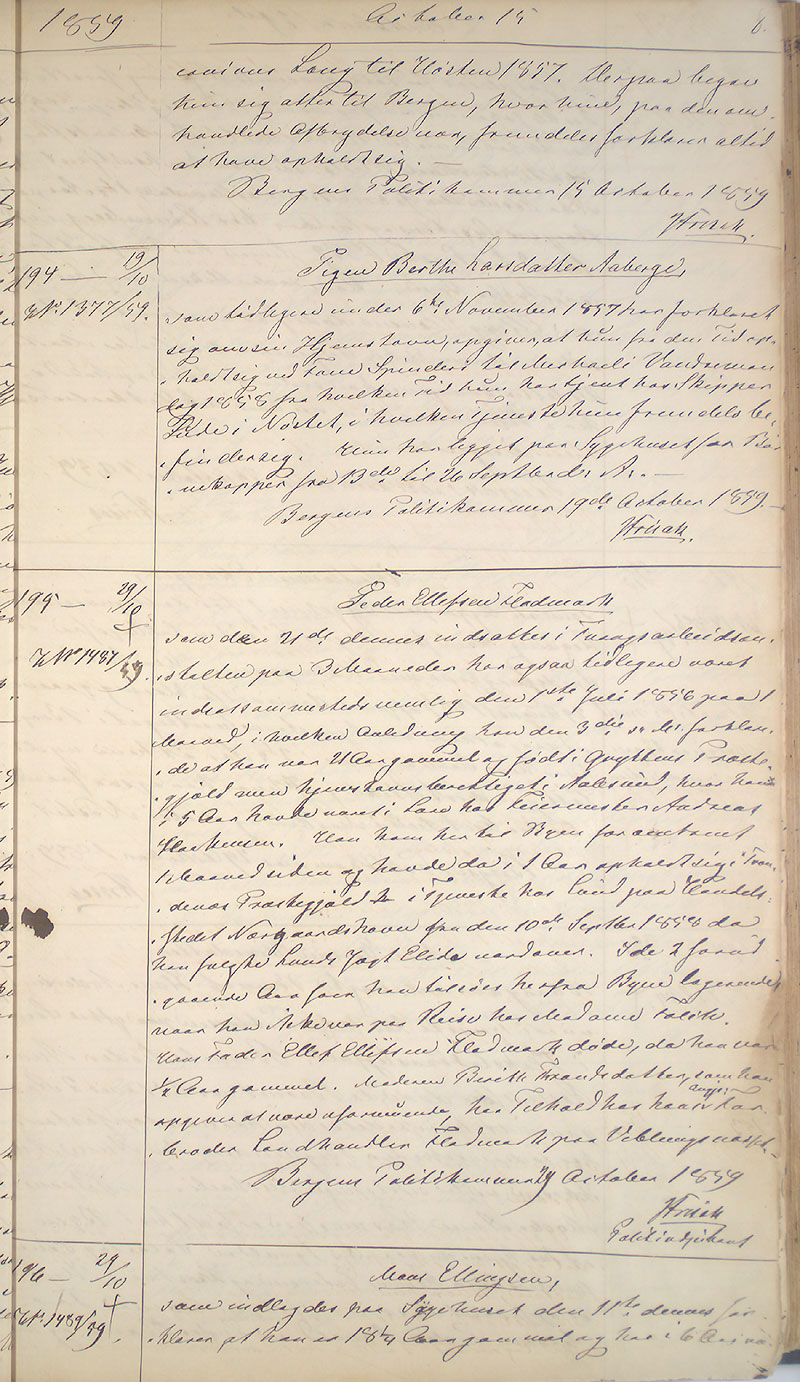 Bergen politikammer / politidistrikt, AV/SAB-A-60401/I/Ic, 1859-1863