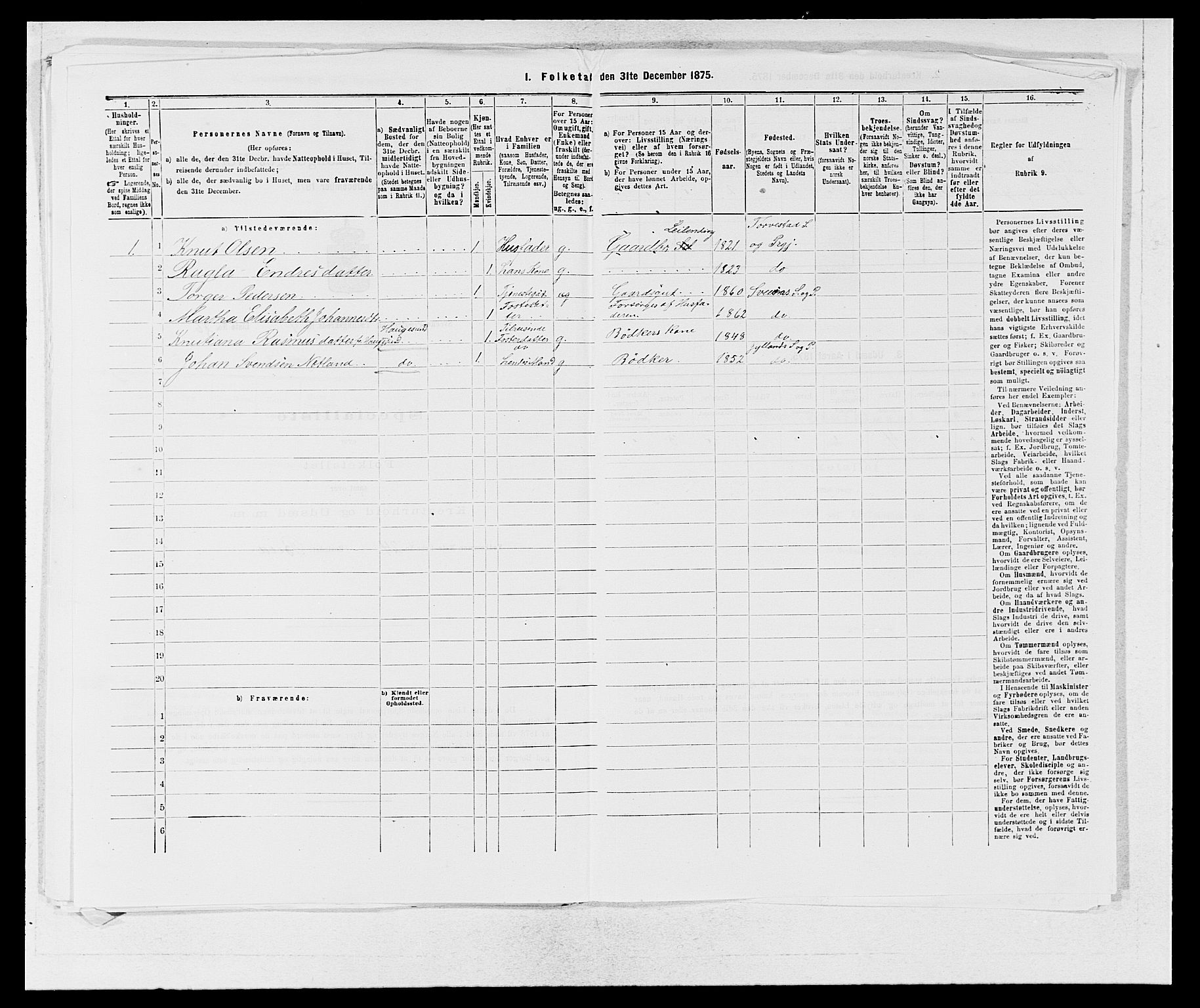 SAB, 1875 census for 1216P Sveio, 1875, p. 1172