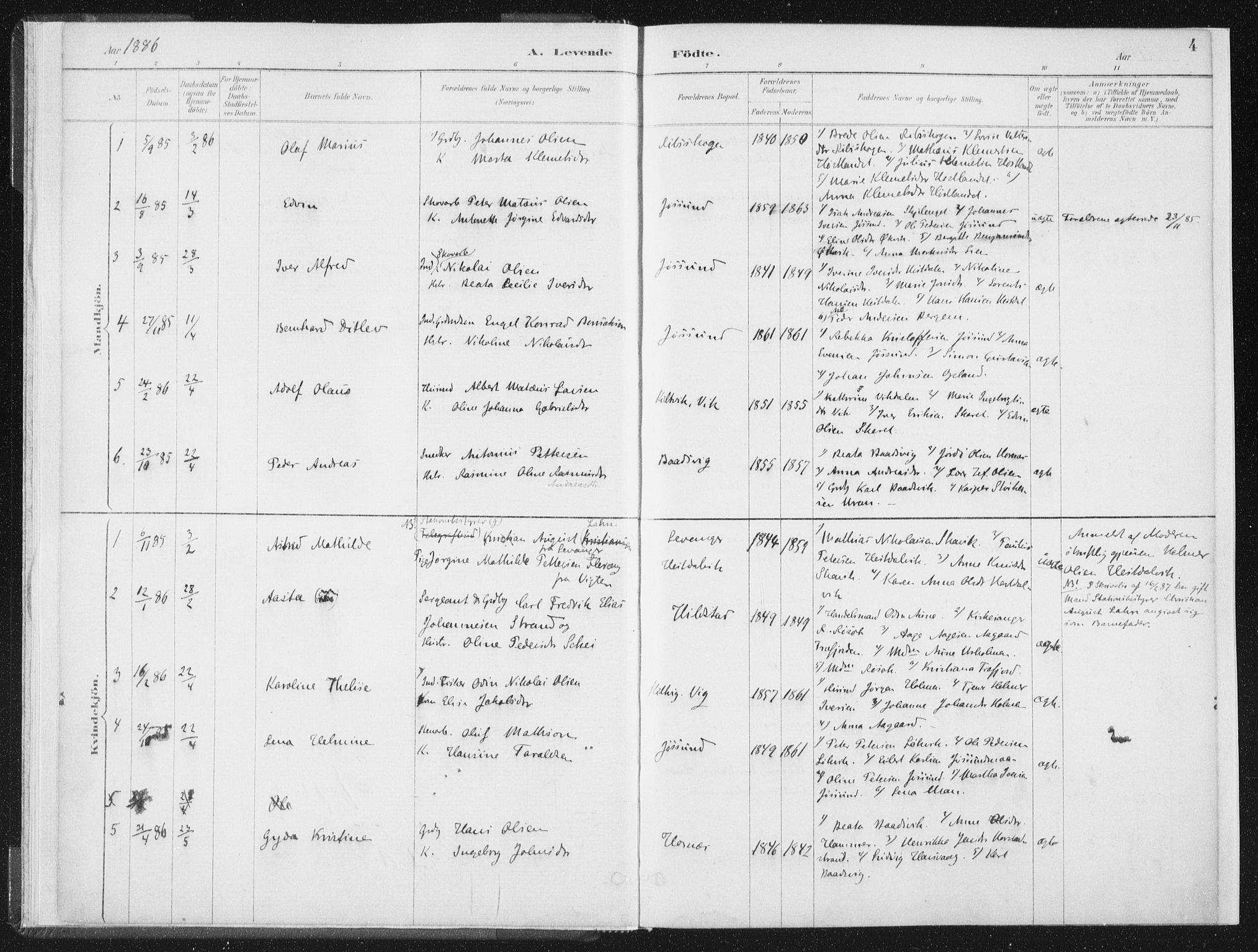 Ministerialprotokoller, klokkerbøker og fødselsregistre - Nord-Trøndelag, SAT/A-1458/771/L0597: Parish register (official) no. 771A04, 1885-1910, p. 4