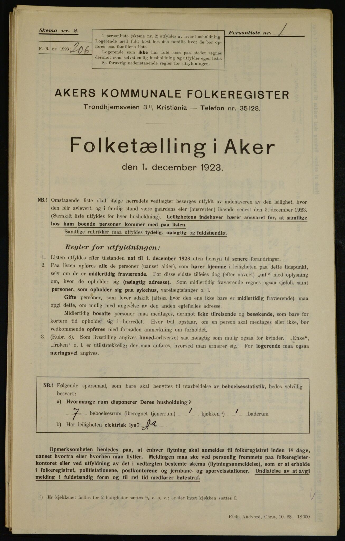 , Municipal Census 1923 for Aker, 1923, p. 37856