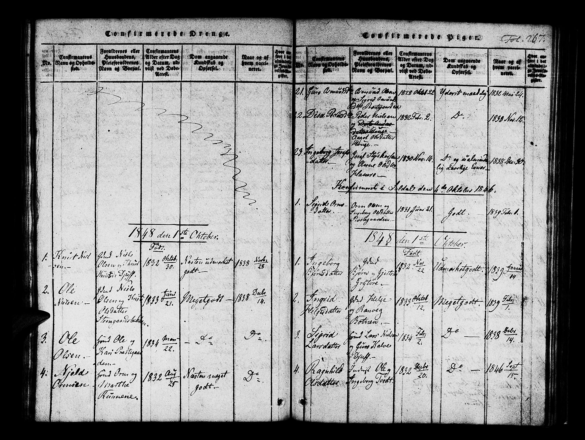 Røldal sokneprestembete, SAB/A-100247: Parish register (official) no. A 2, 1817-1856, p. 267