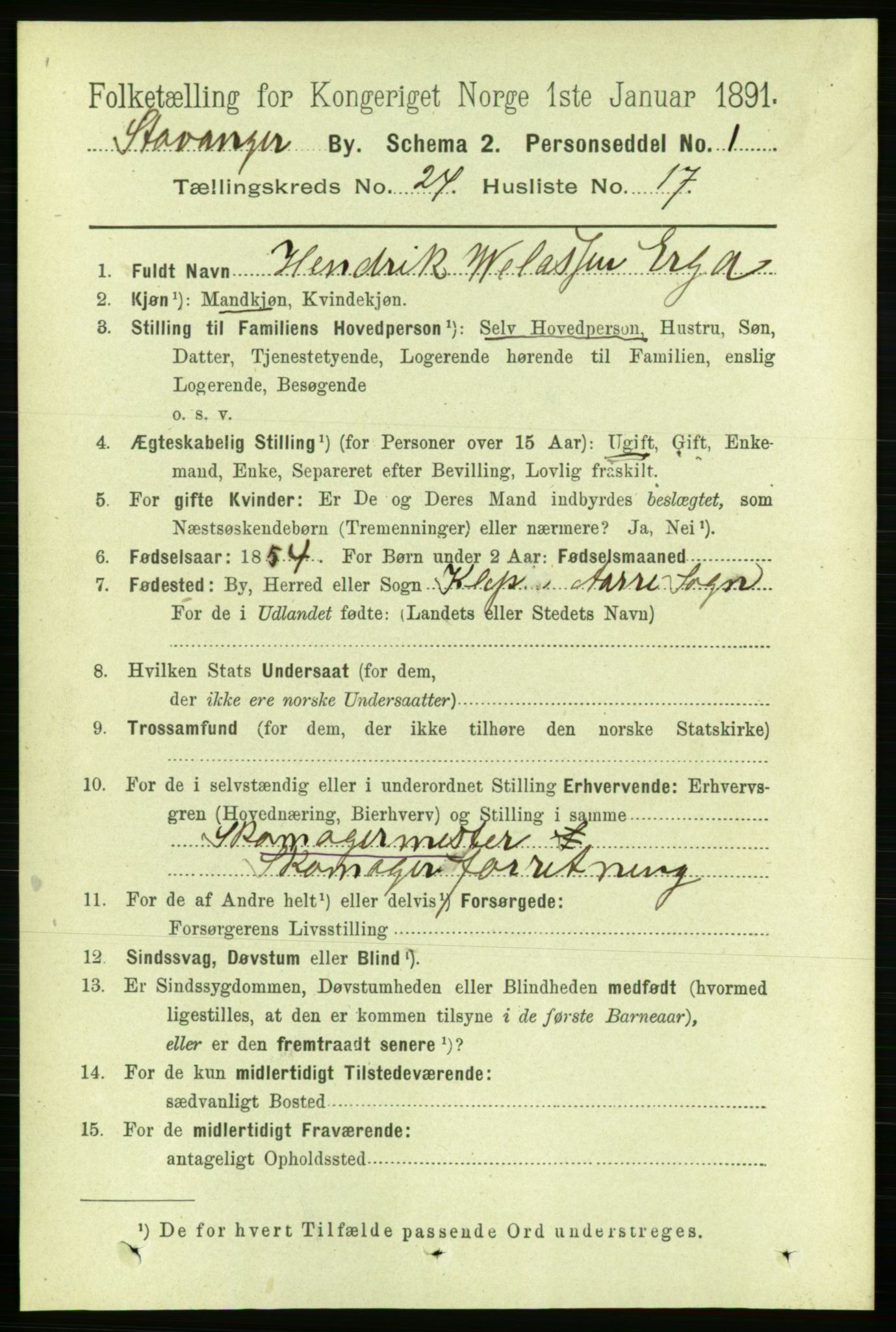 RA, 1891 census for 1103 Stavanger, 1891, p. 26493