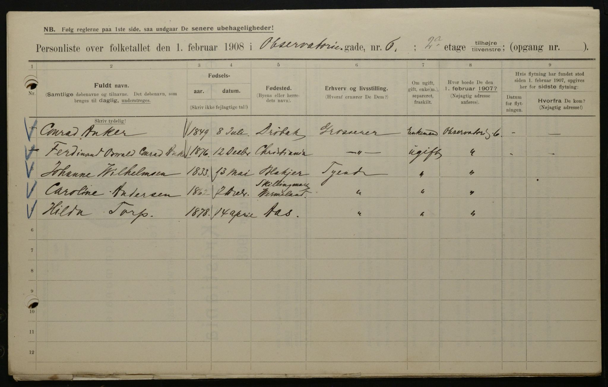 OBA, Municipal Census 1908 for Kristiania, 1908, p. 66676