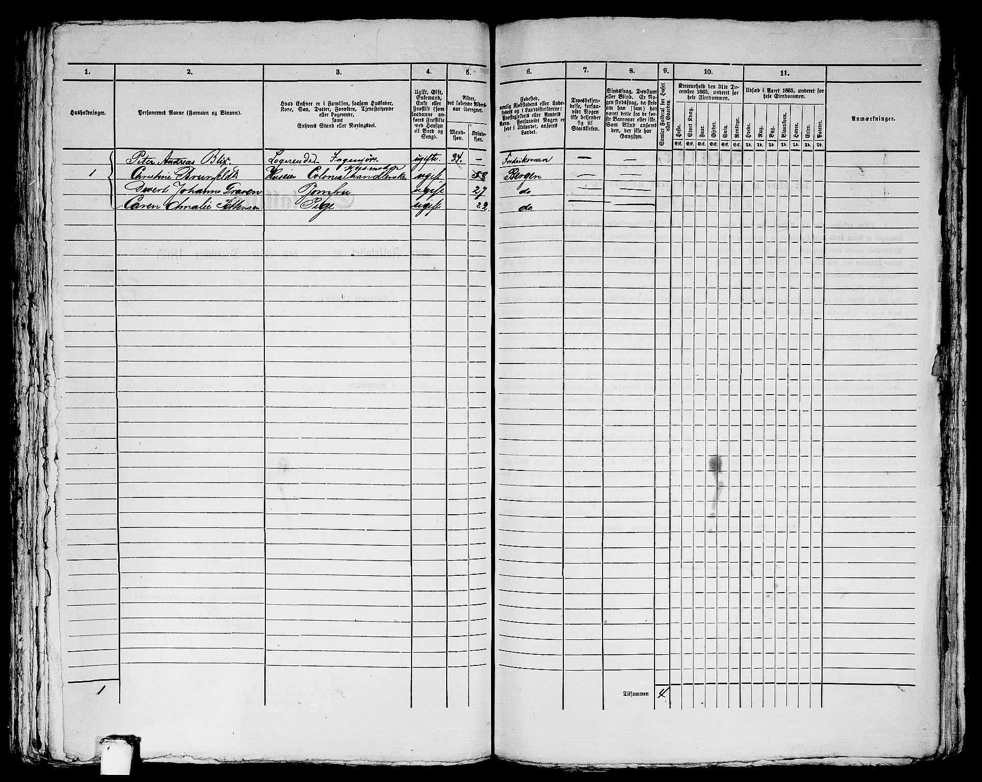 RA, 1865 census for Bergen, 1865, p. 2964