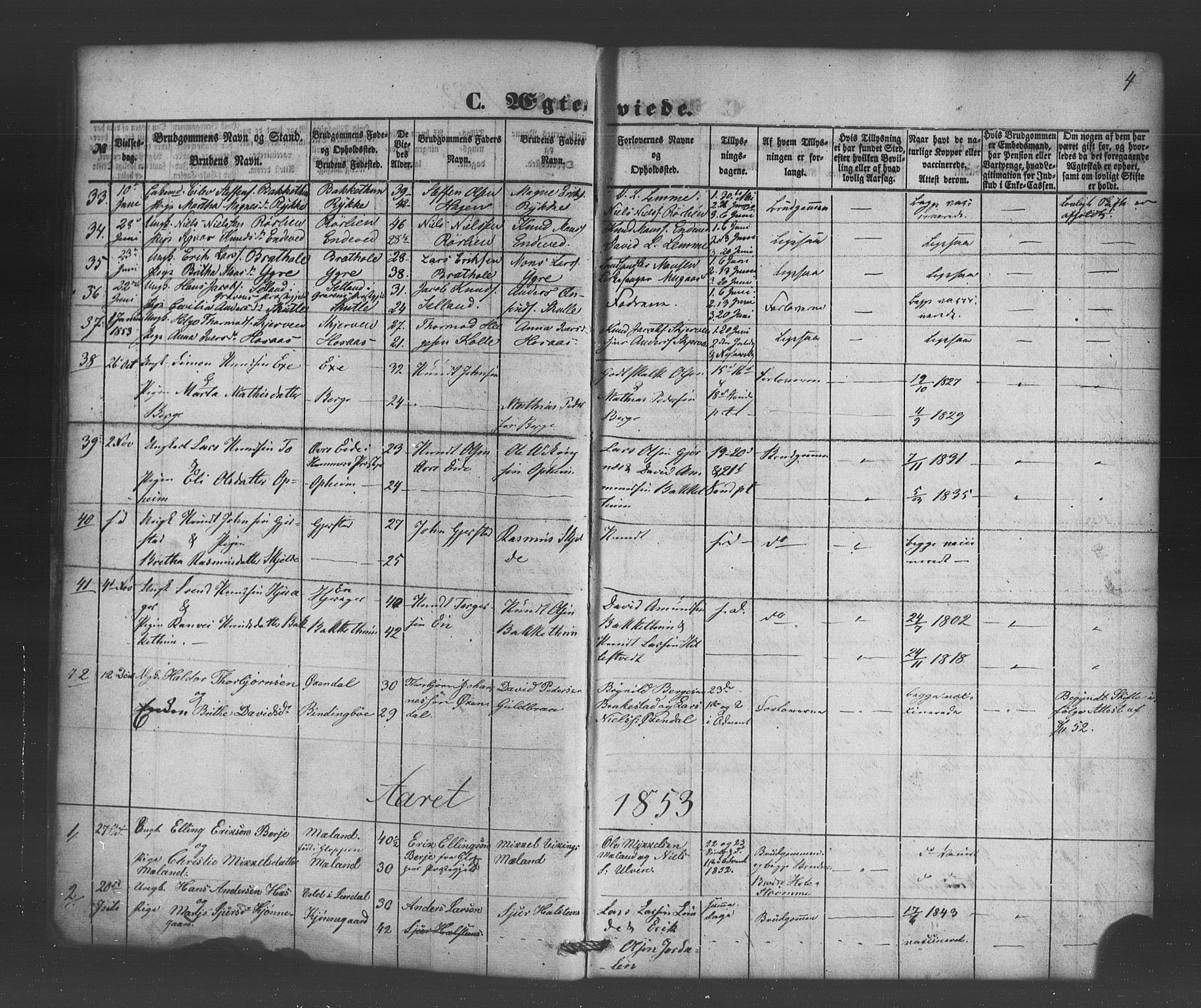 Voss sokneprestembete, AV/SAB-A-79001/H/Haa: Parish register (official) no. A 19, 1851-1886, p. 4