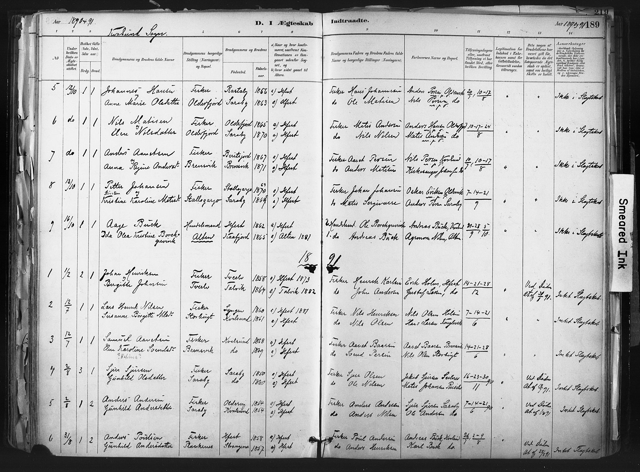 Hammerfest sokneprestkontor, SATØ/S-1347: Parish register (official) no. 11 /2, 1885-1897, p. 189