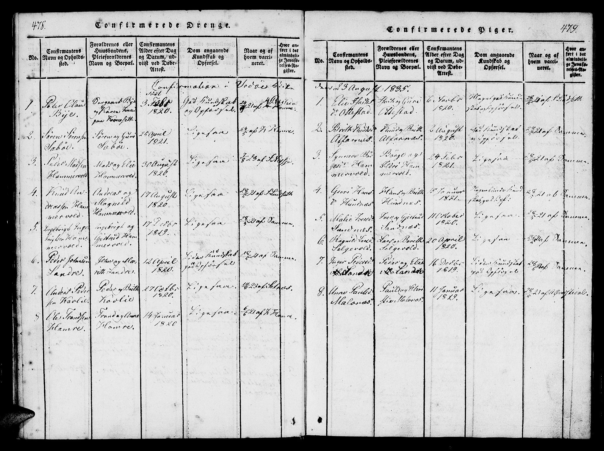 Ministerialprotokoller, klokkerbøker og fødselsregistre - Møre og Romsdal, SAT/A-1454/548/L0612: Parish register (official) no. 548A01, 1818-1846, p. 478-479