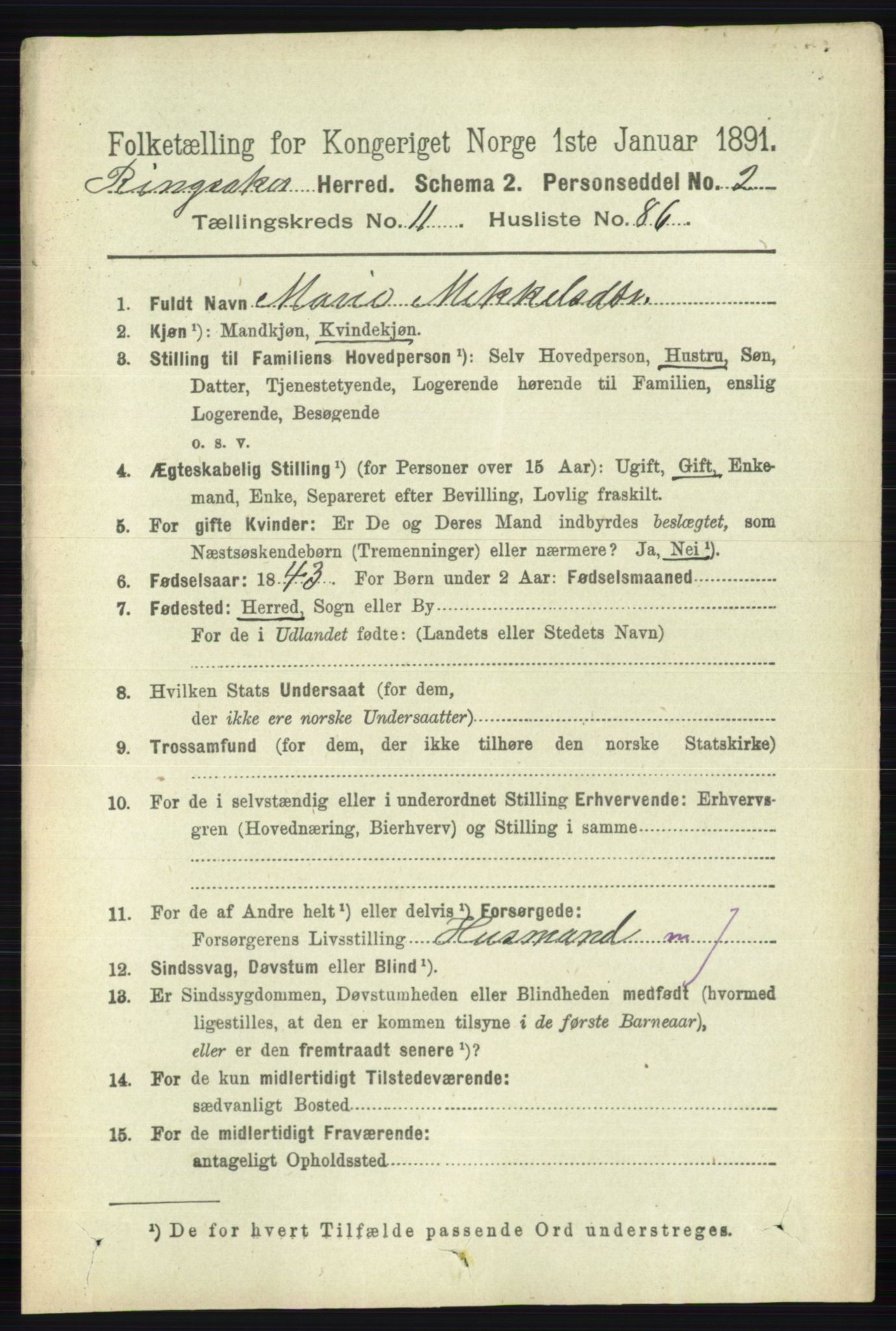 RA, 1891 census for 0412 Ringsaker, 1891, p. 6690