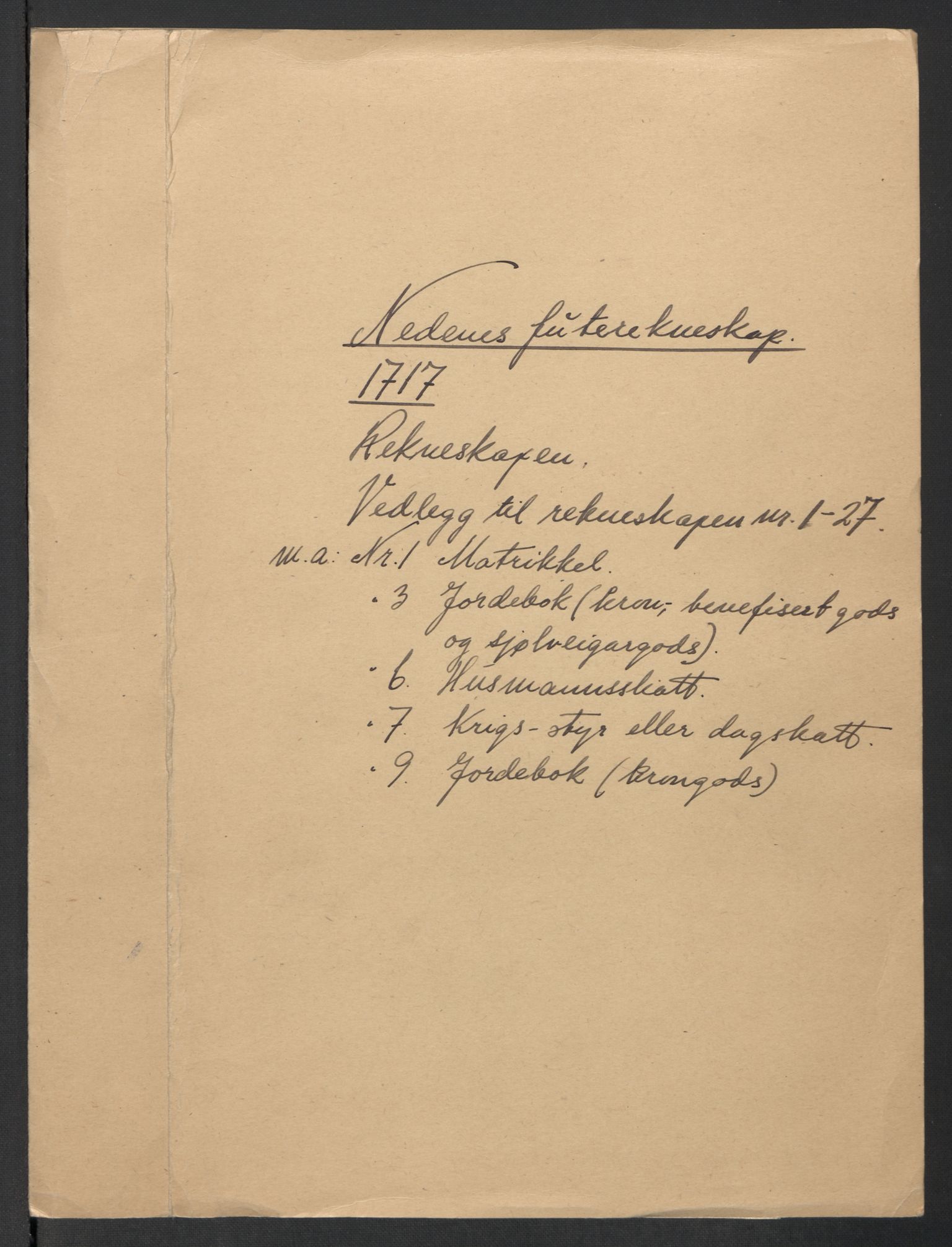 Rentekammeret inntil 1814, Reviderte regnskaper, Fogderegnskap, AV/RA-EA-4092/R39/L2326: Fogderegnskap Nedenes, 1717, p. 3